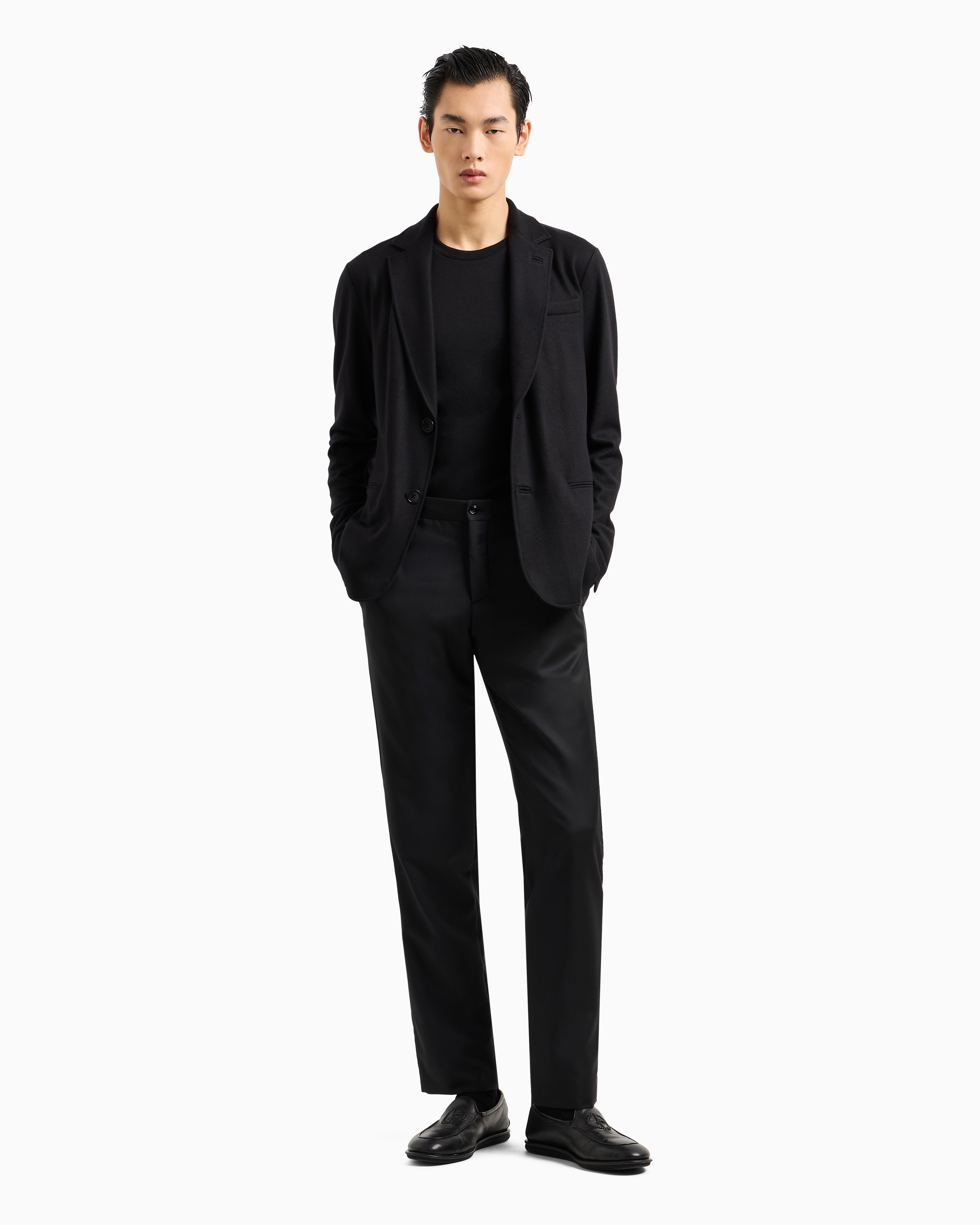 Giorgio Armani Official Store Pure Cashmere Interlock Crew-neck Jumper In Black