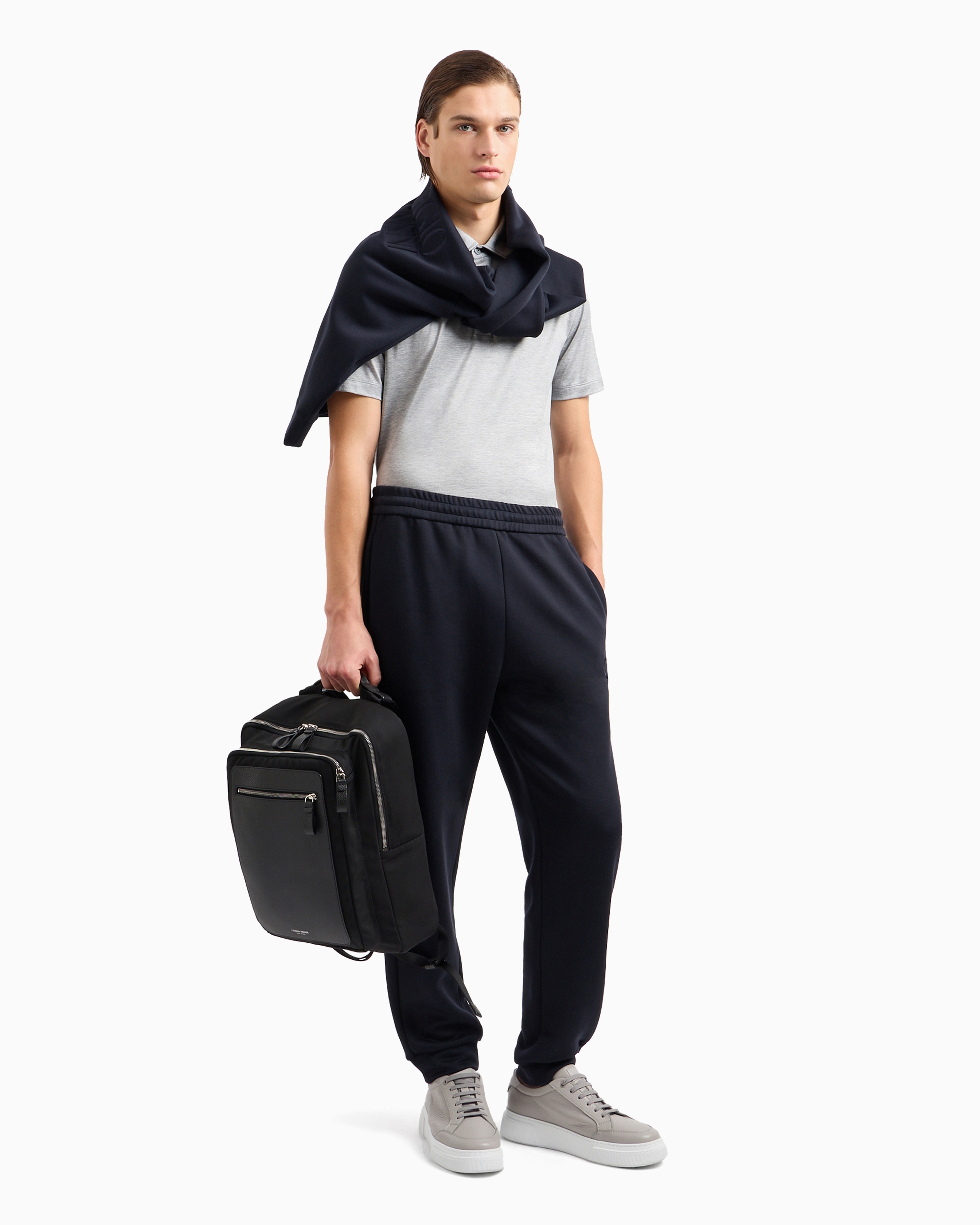 Shop Giorgio Armani Silk And Cotton-mélange Jersey Polo Shirt In Light Gray