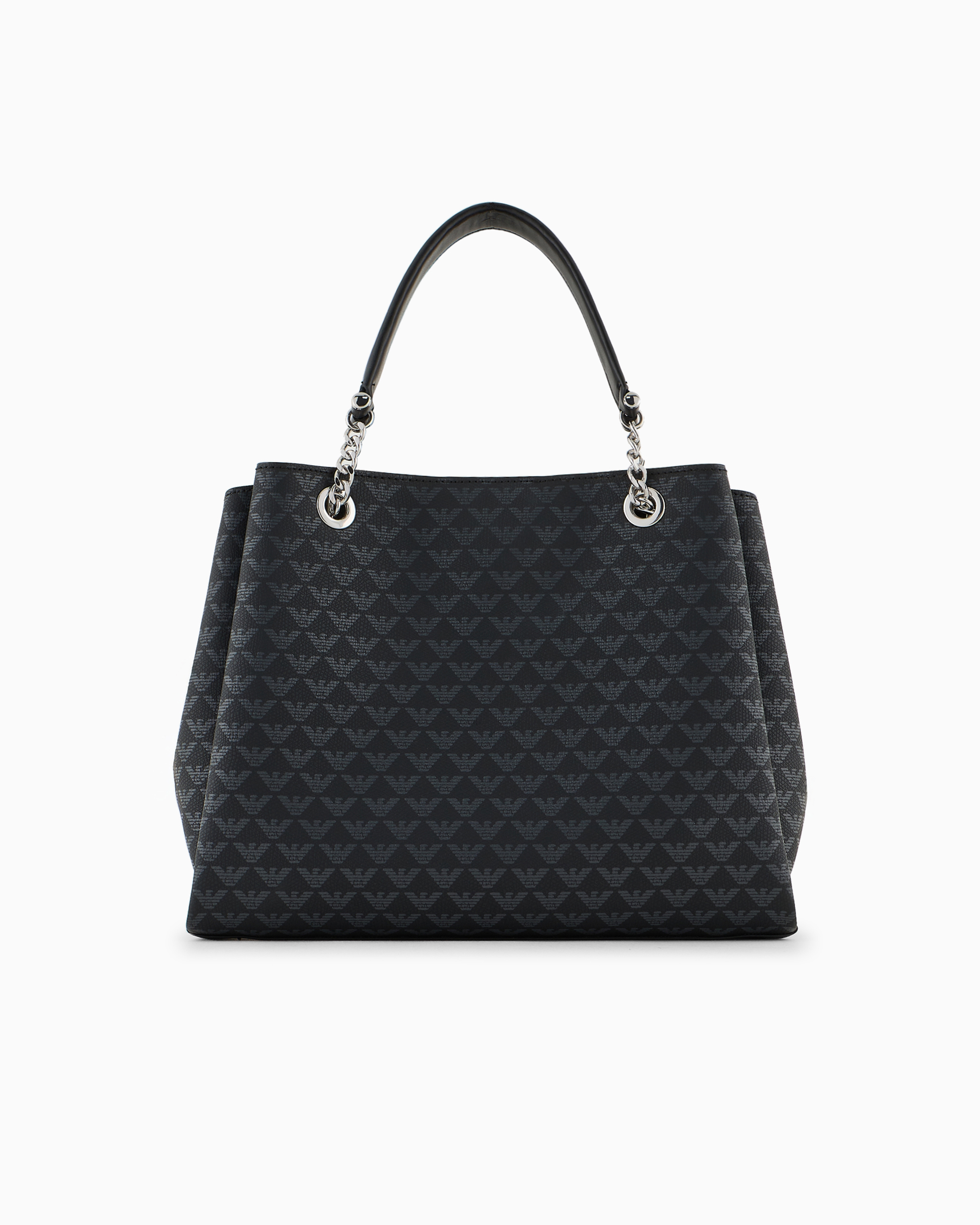 Emporio Armani All-over Eagle Handbag With Milano 1981 Logo Print In Bianco E Nero