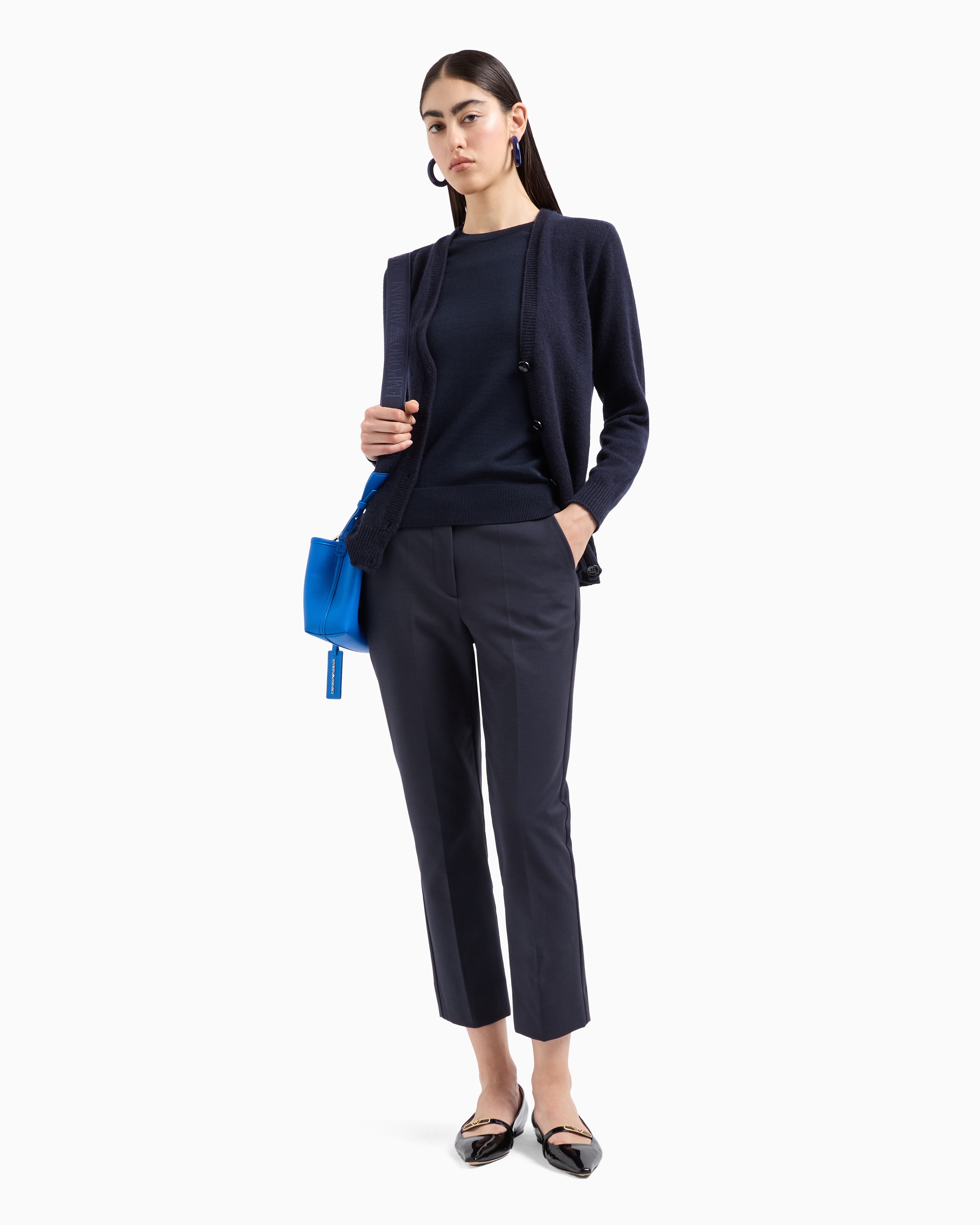 Shop Emporio Armani Pure Cashmere Cardigan With Plunging V-neck In Navy Blue