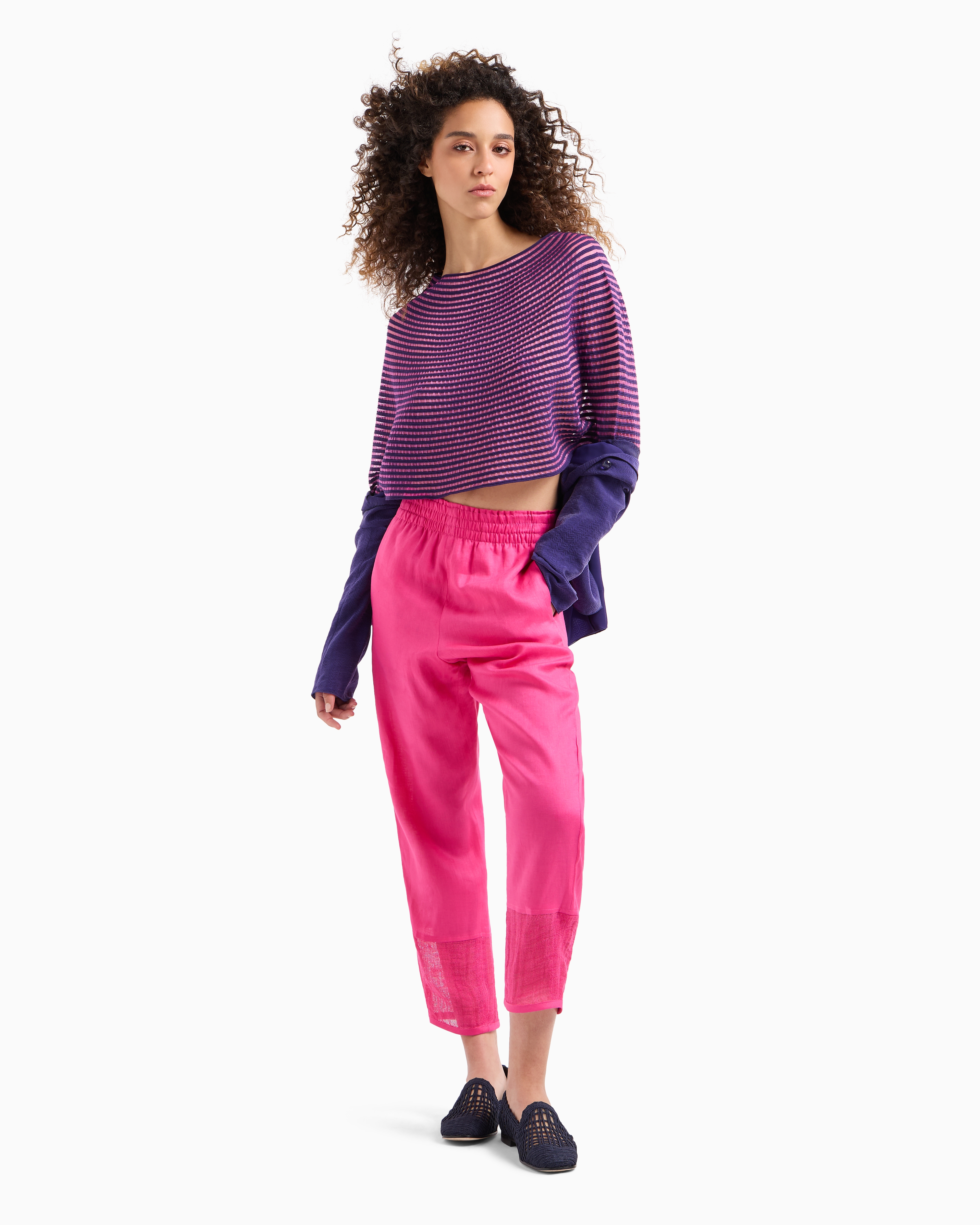 Emporio Armani Official Store Cape-effect Cropped Jumper In Ottoman Fabric In Purple