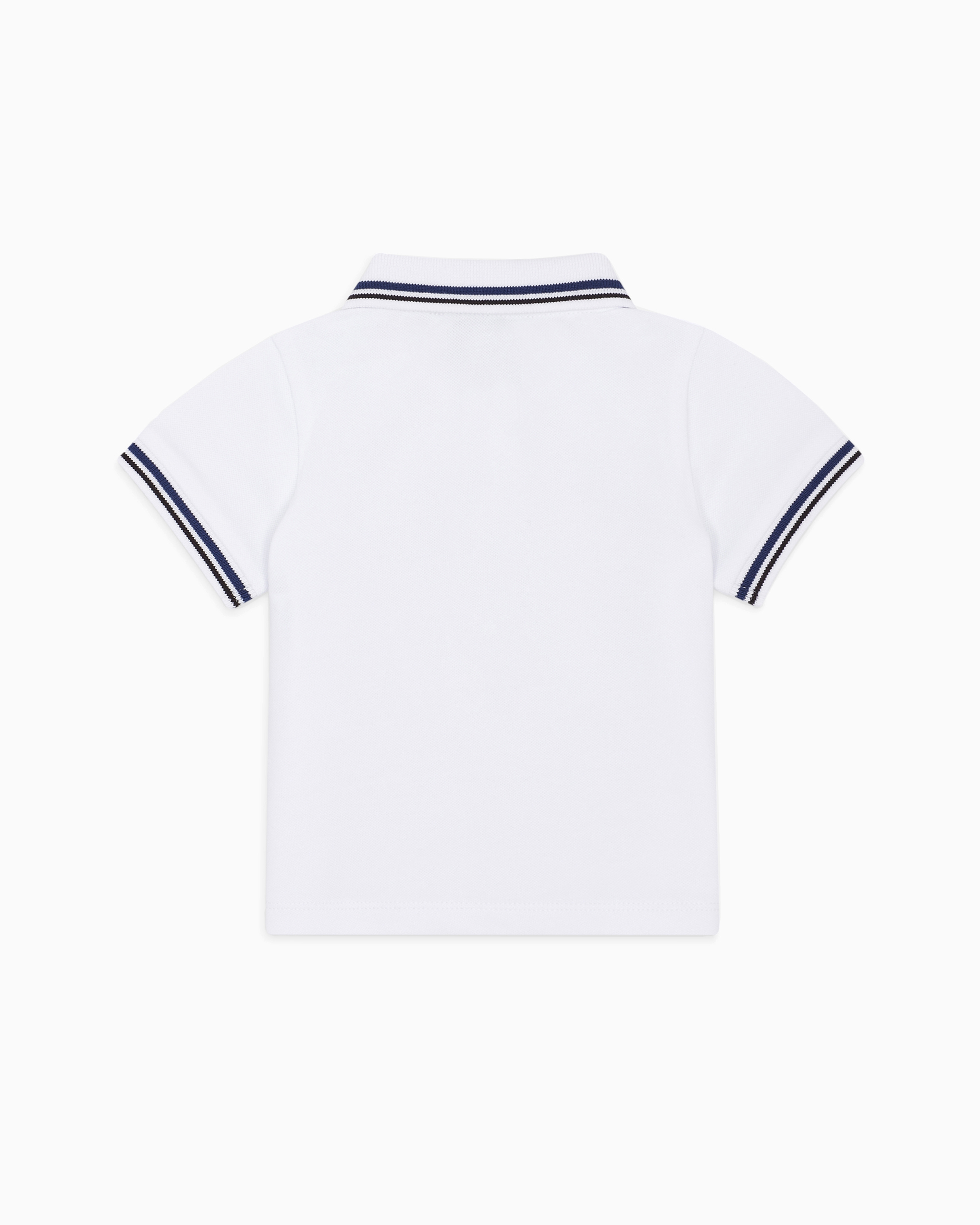 Emporio Armani Stretch Piqué Polo Shirt With Striped Trim In White