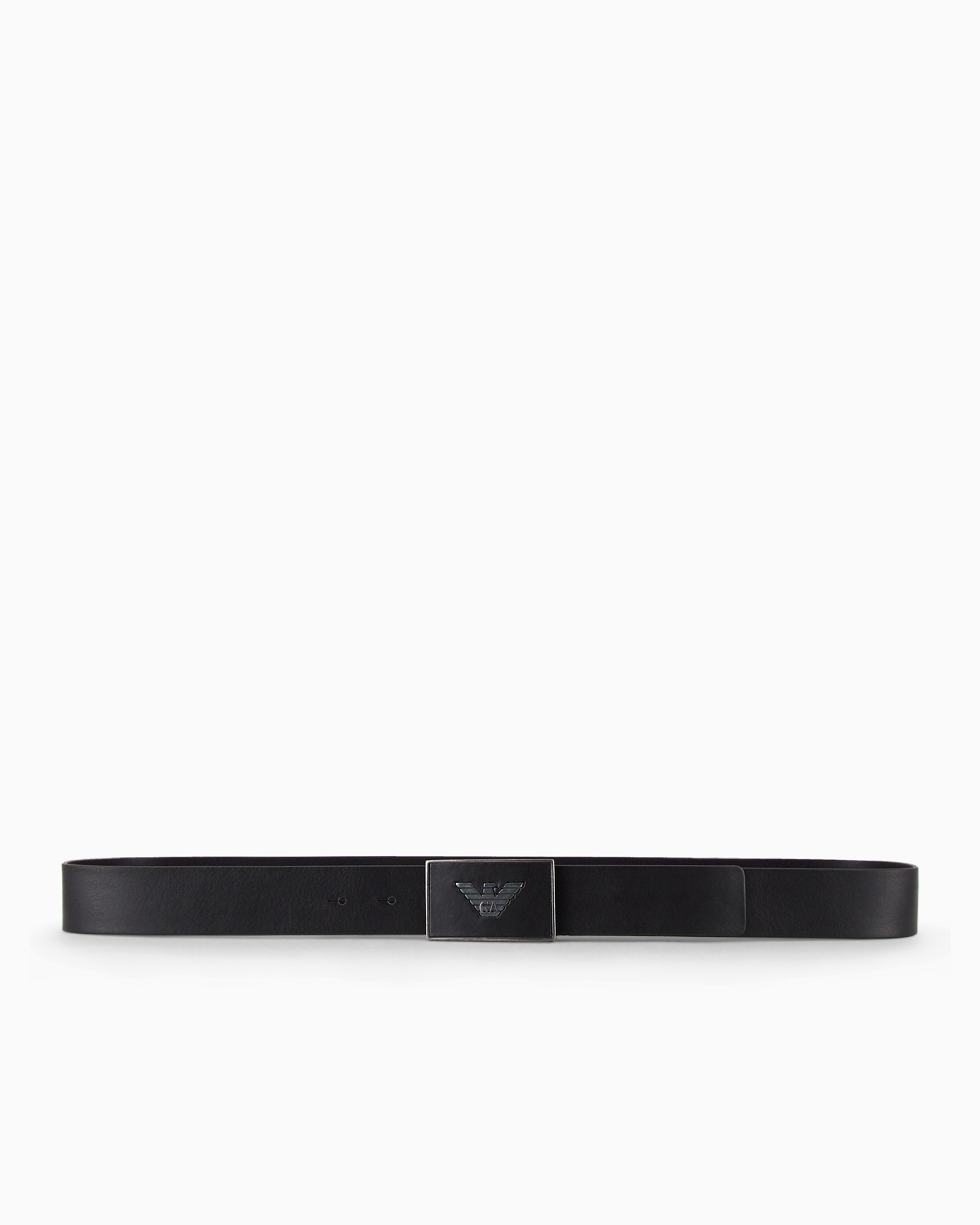 Shop Emporio Armani Leather Belt With Eagle Plate In Black