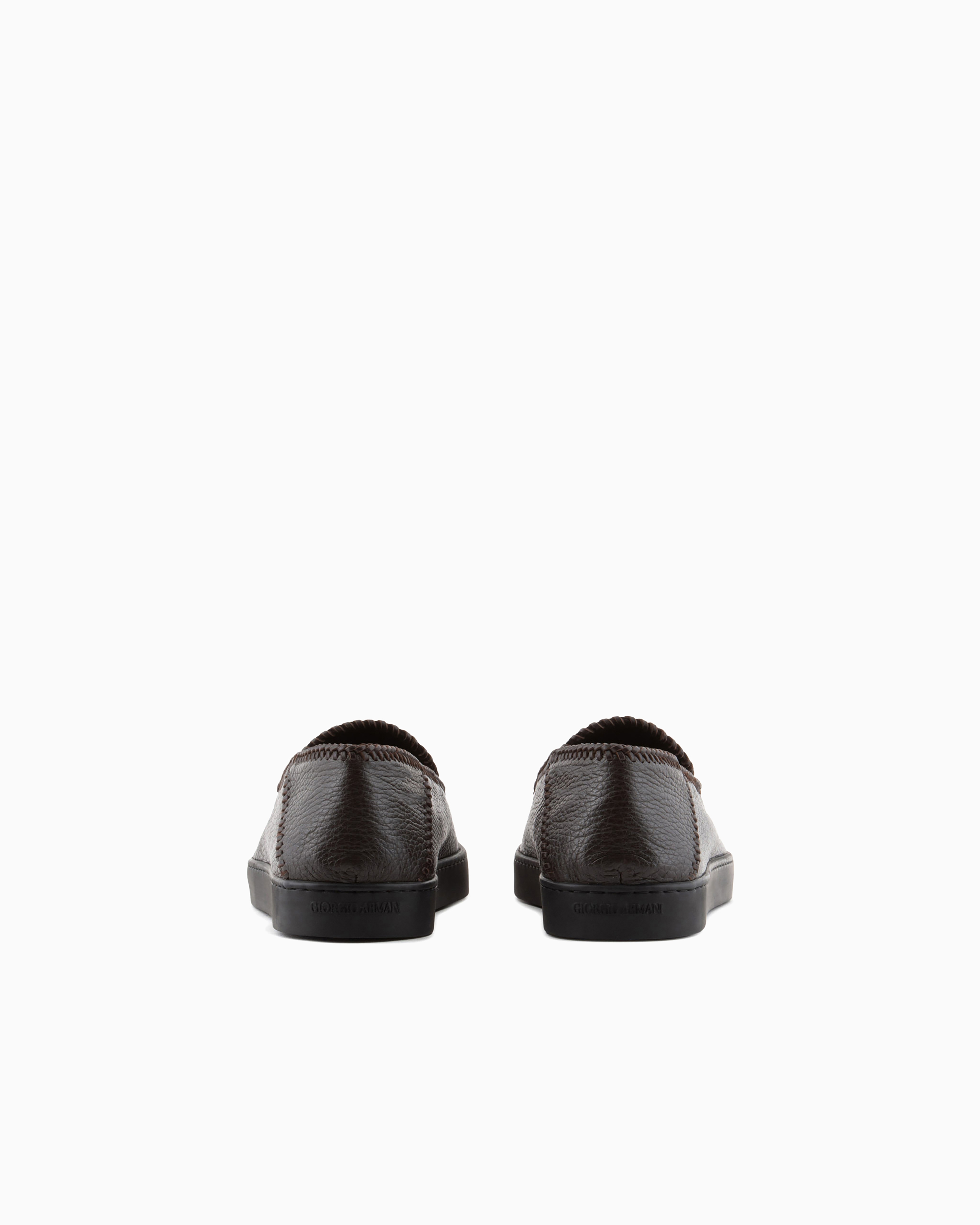 Giorgio Armani Official Store Deerskin Slip-ons With Threading In Brown