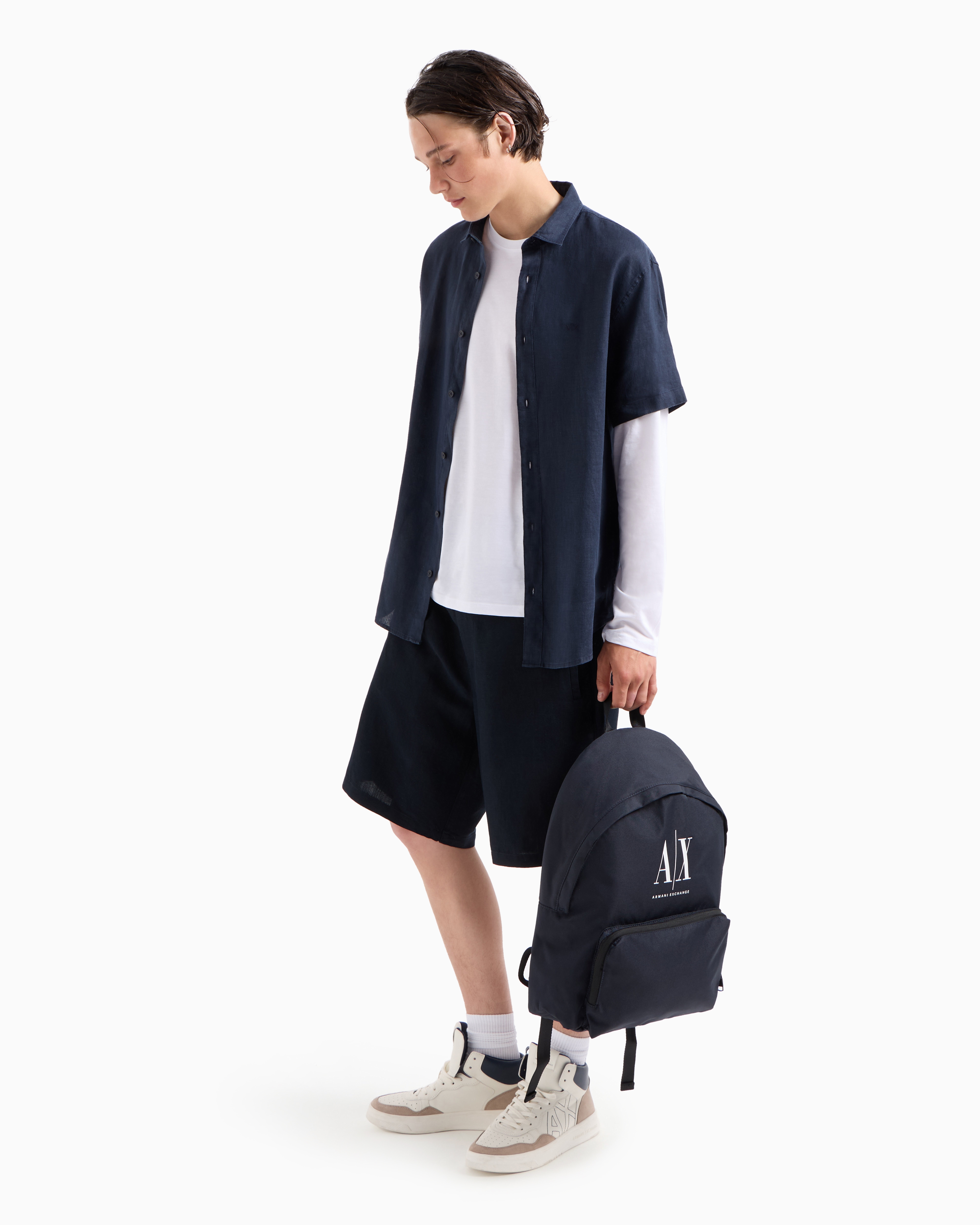 Armani Exchange Regular Fit Cotton Shirt In Navy Blue