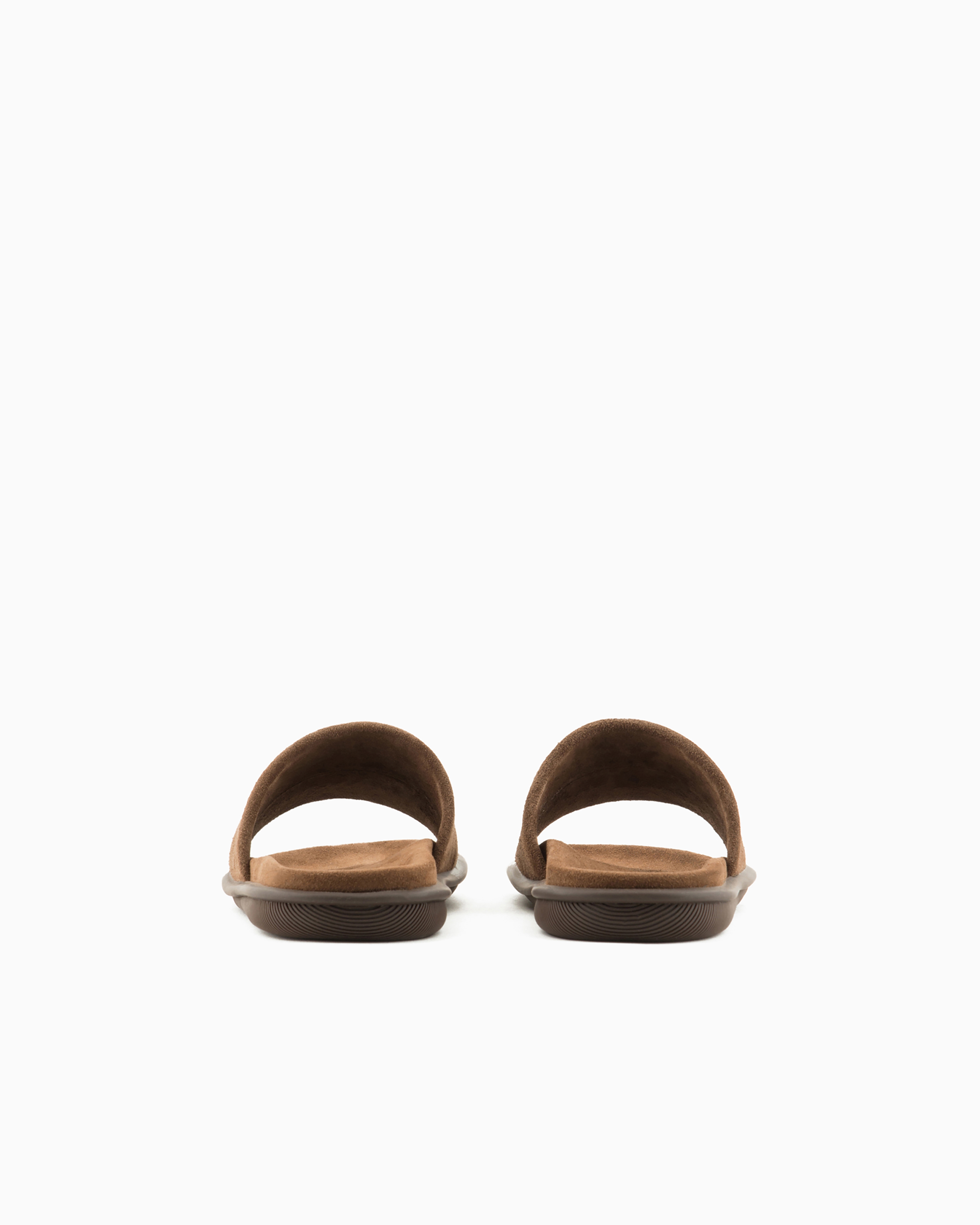 Giorgio Armani Official Store Suede Sandals With Logo In Tobacco