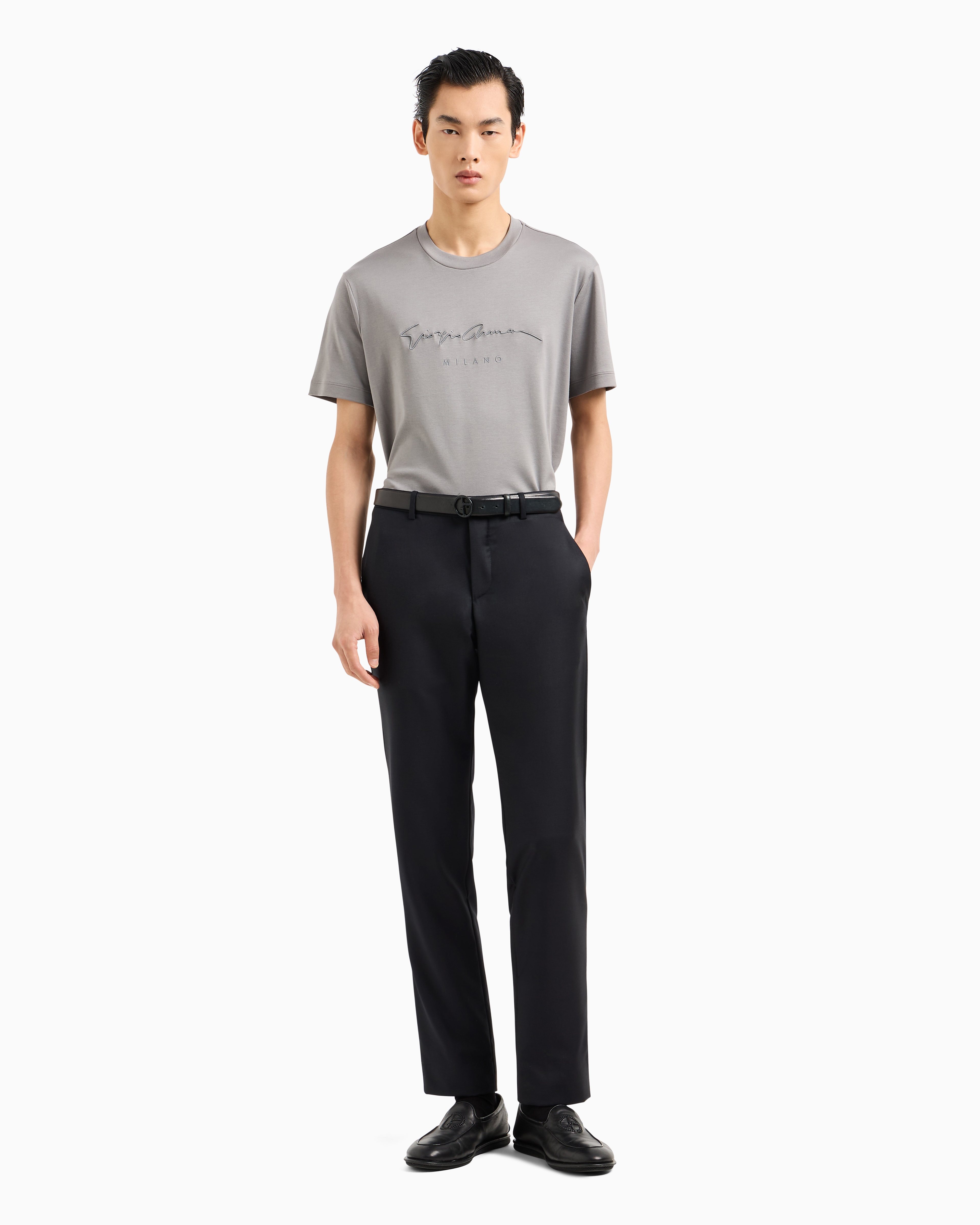 GIORGIO ARMANI PURE COTTON INTERLOCK T-SHIRT WITH EMBROIDERED LOGO 