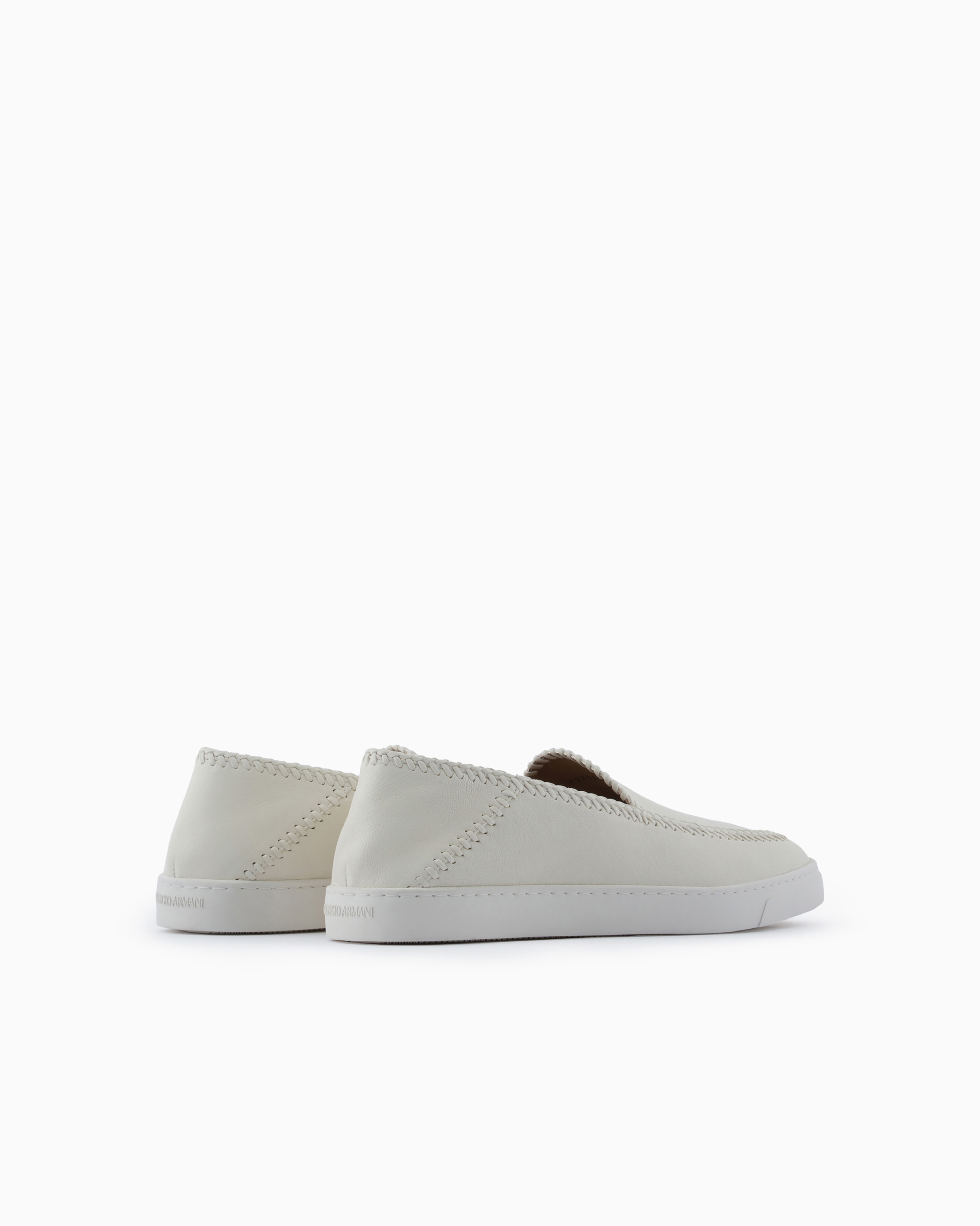 Giorgio Armani Official Store Galleria 3 Nappa-leather Slip-ons In Panna
