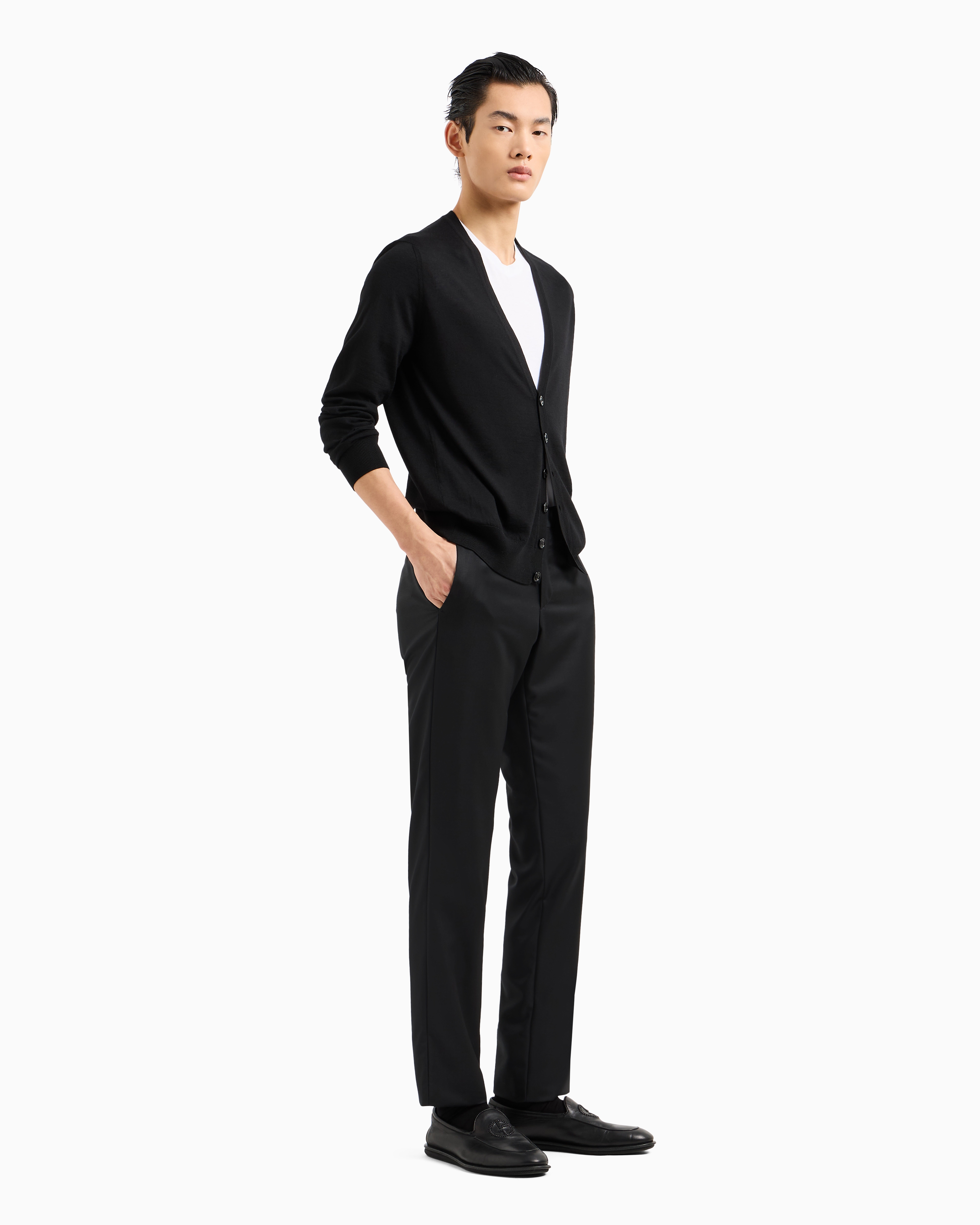 Giorgio Armani Virgin-wool Cardigan With Buttons In Black
