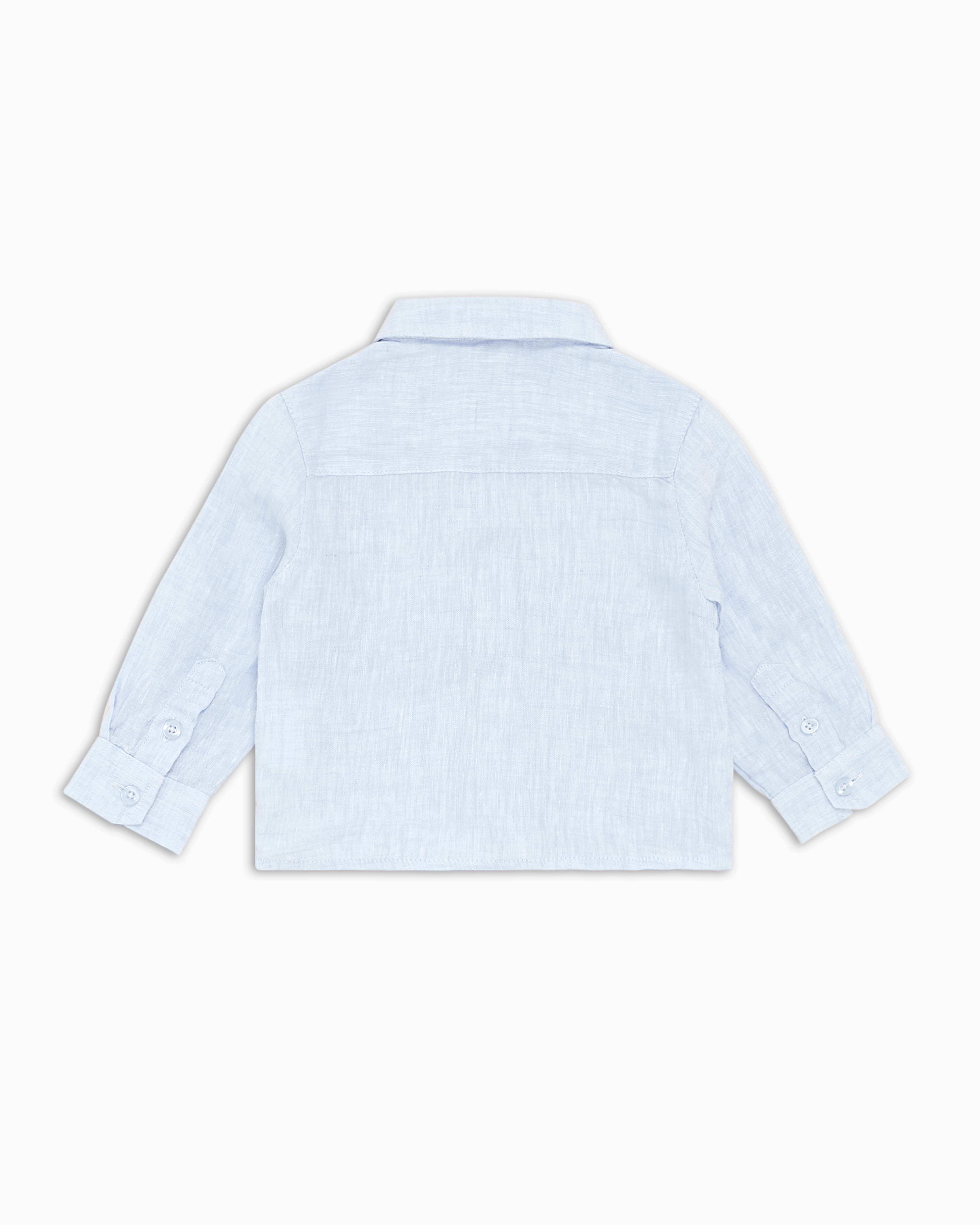 Emporio Armani Linen Shirt With Eagle Embroidery In Azure