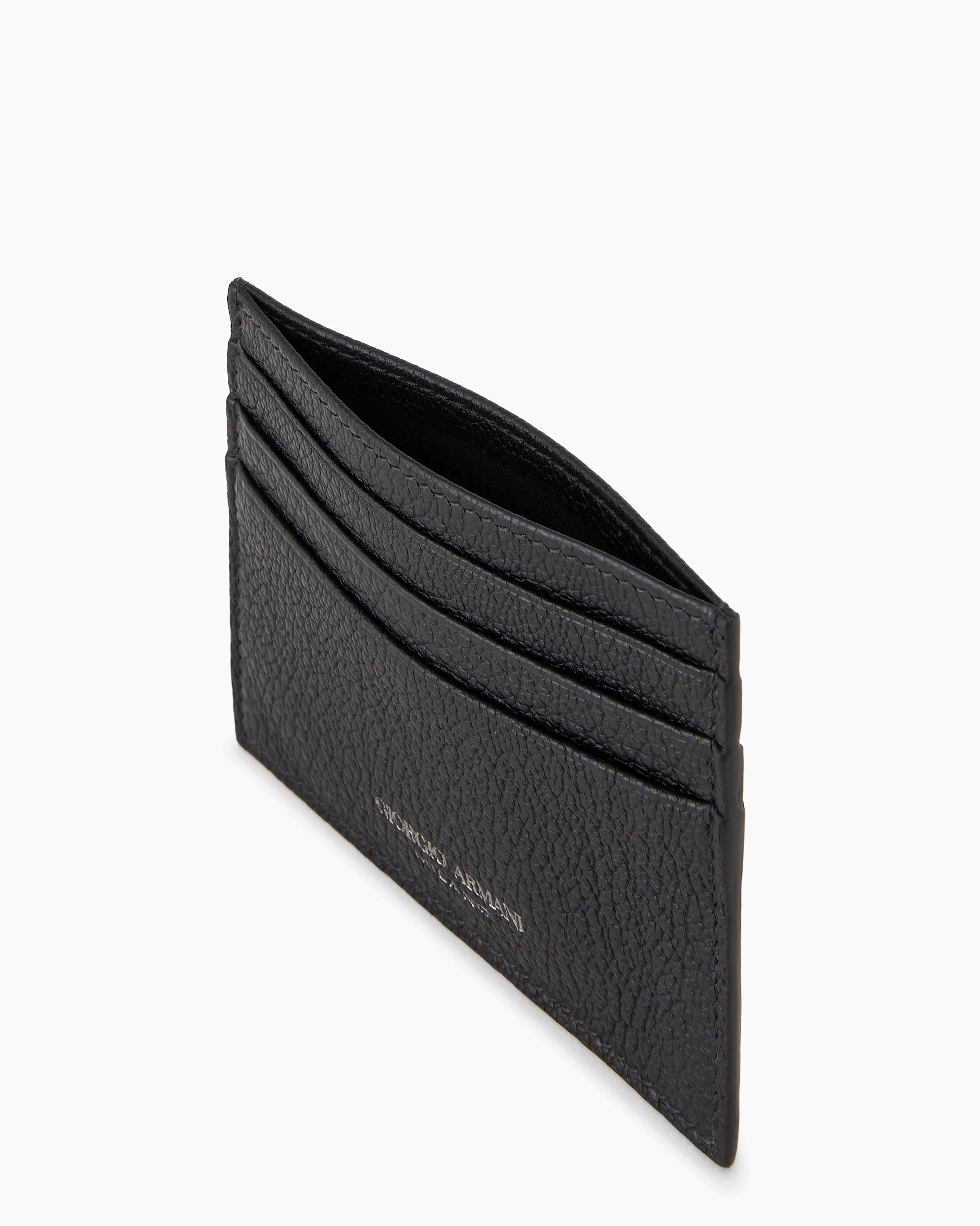 Giorgio Armani Official Store Leather Card Holder In Black