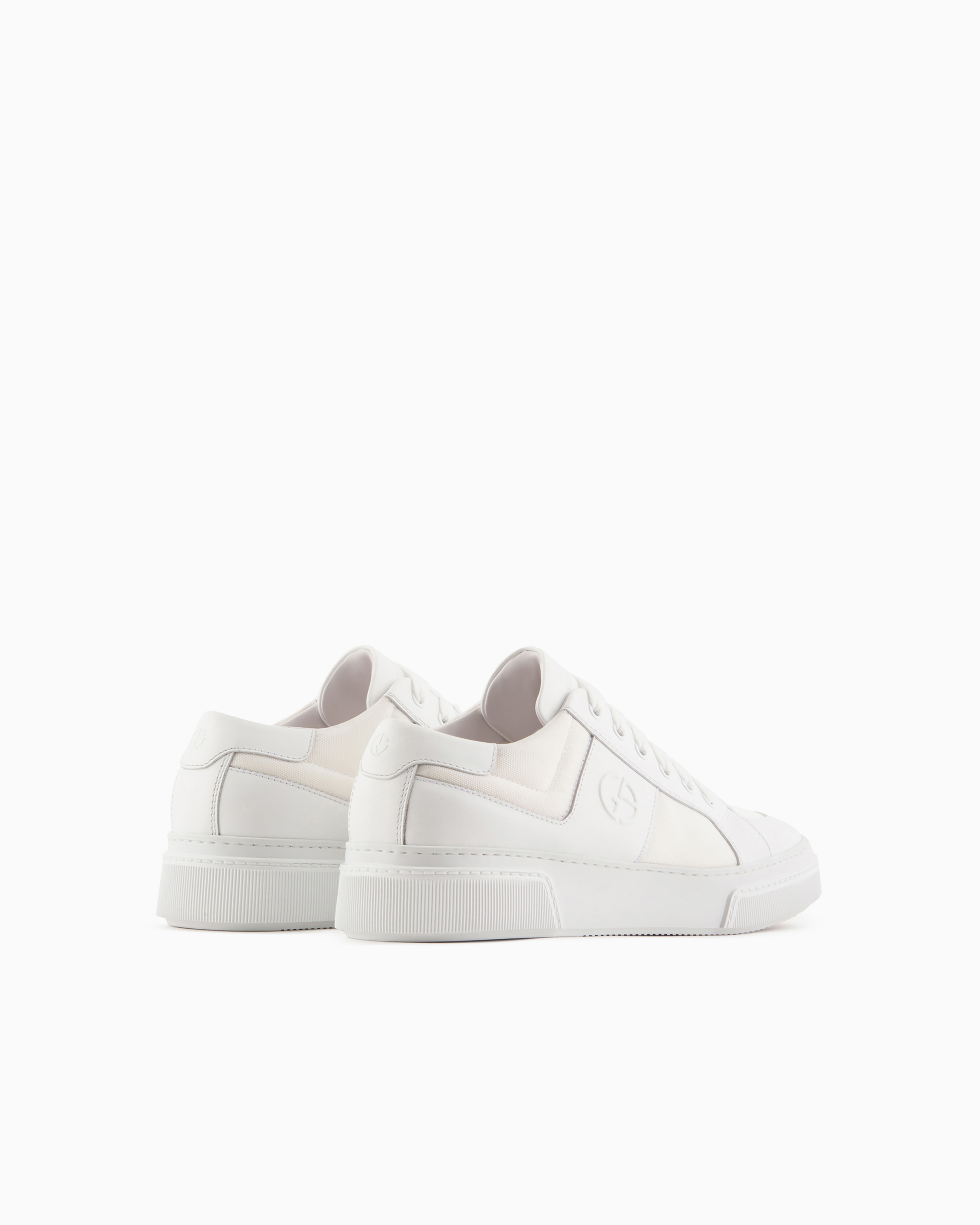 Giorgio Armani Official Store Leather And Fabric Sneakers In White