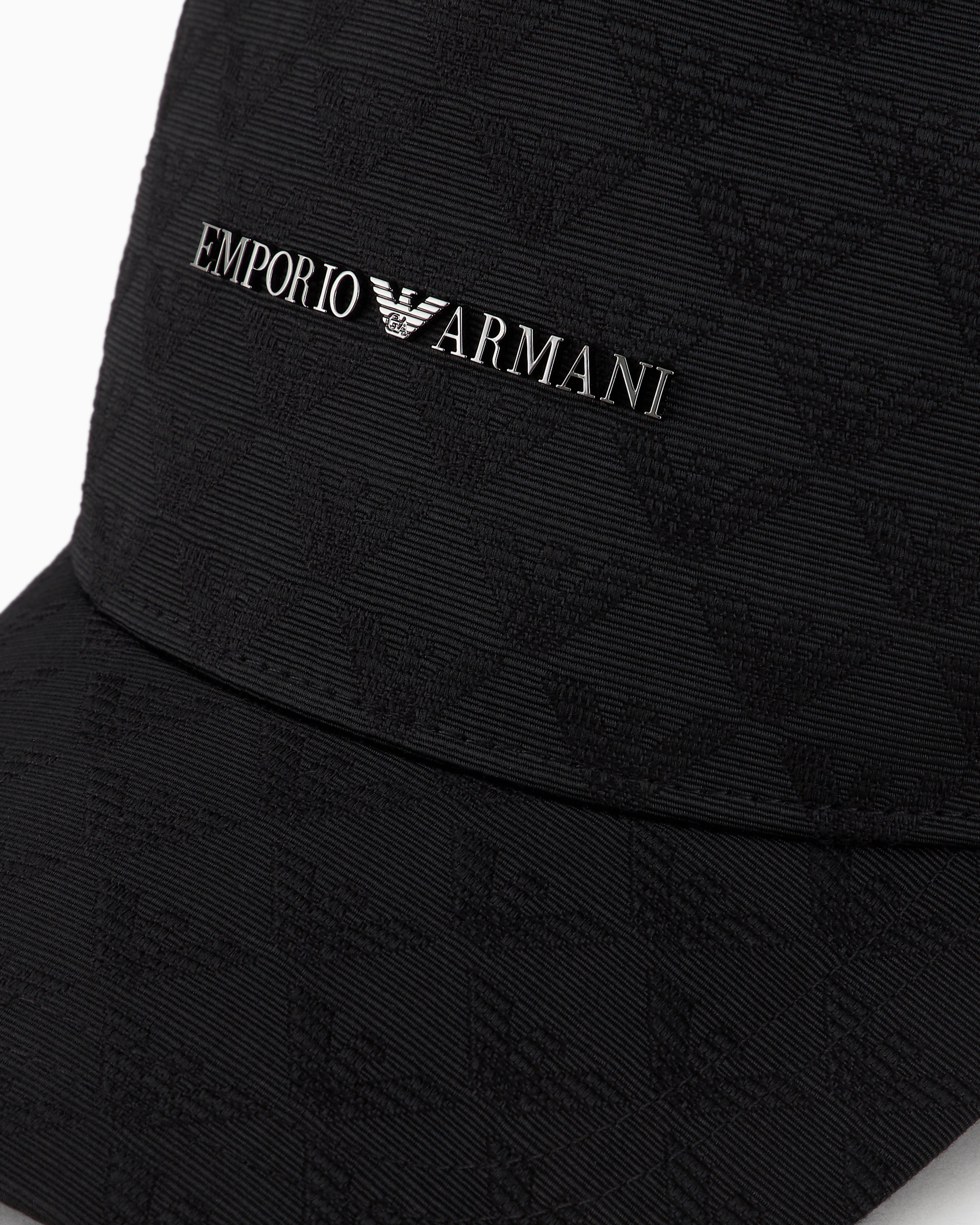 Emporio Armani Fabric Baseball Cap With Jacquard Monogram In Black