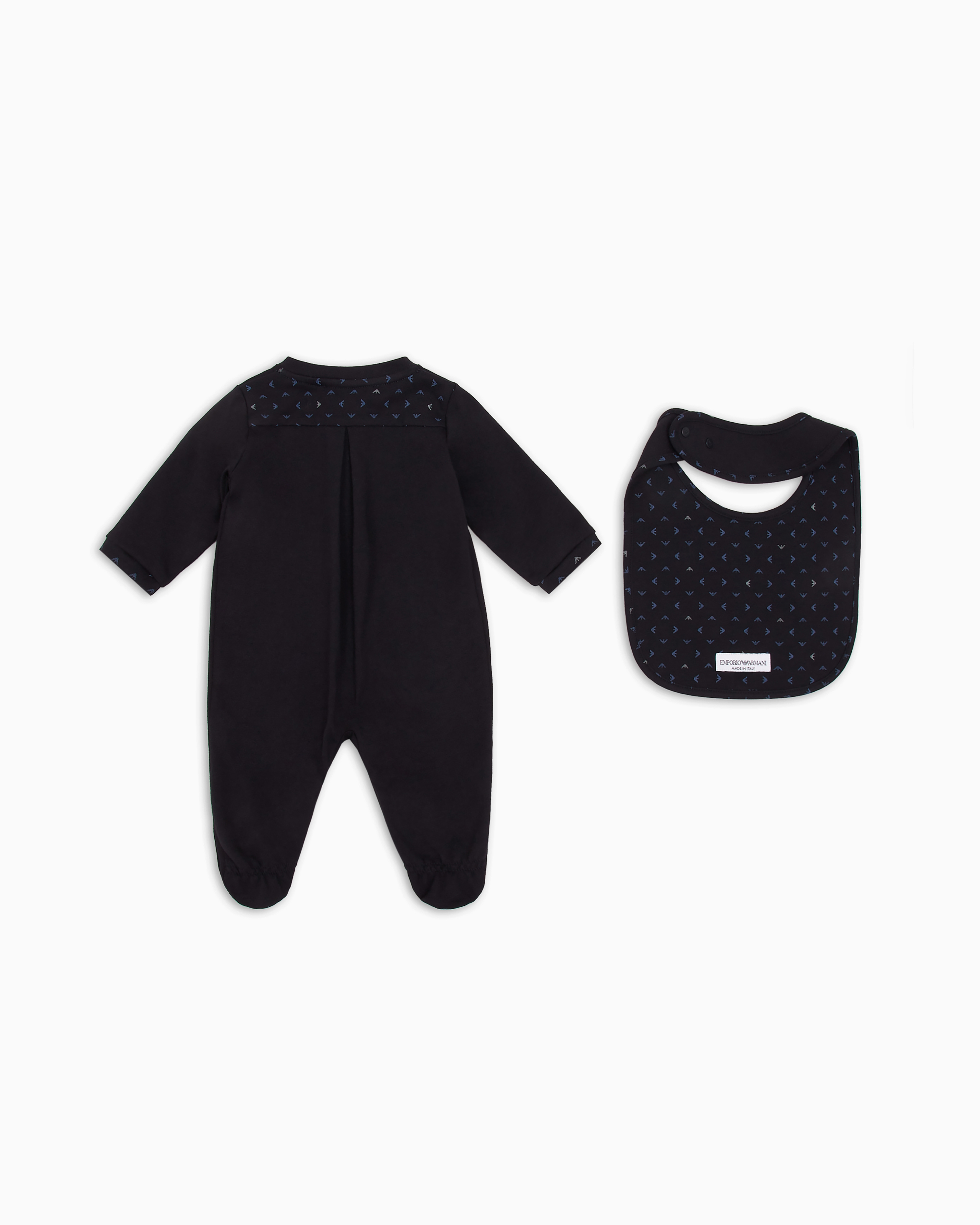 EMPORIO ARMANI GIFT SET CONSISTING OF AN OP-ART EAGLE BIB AND ONESIE 