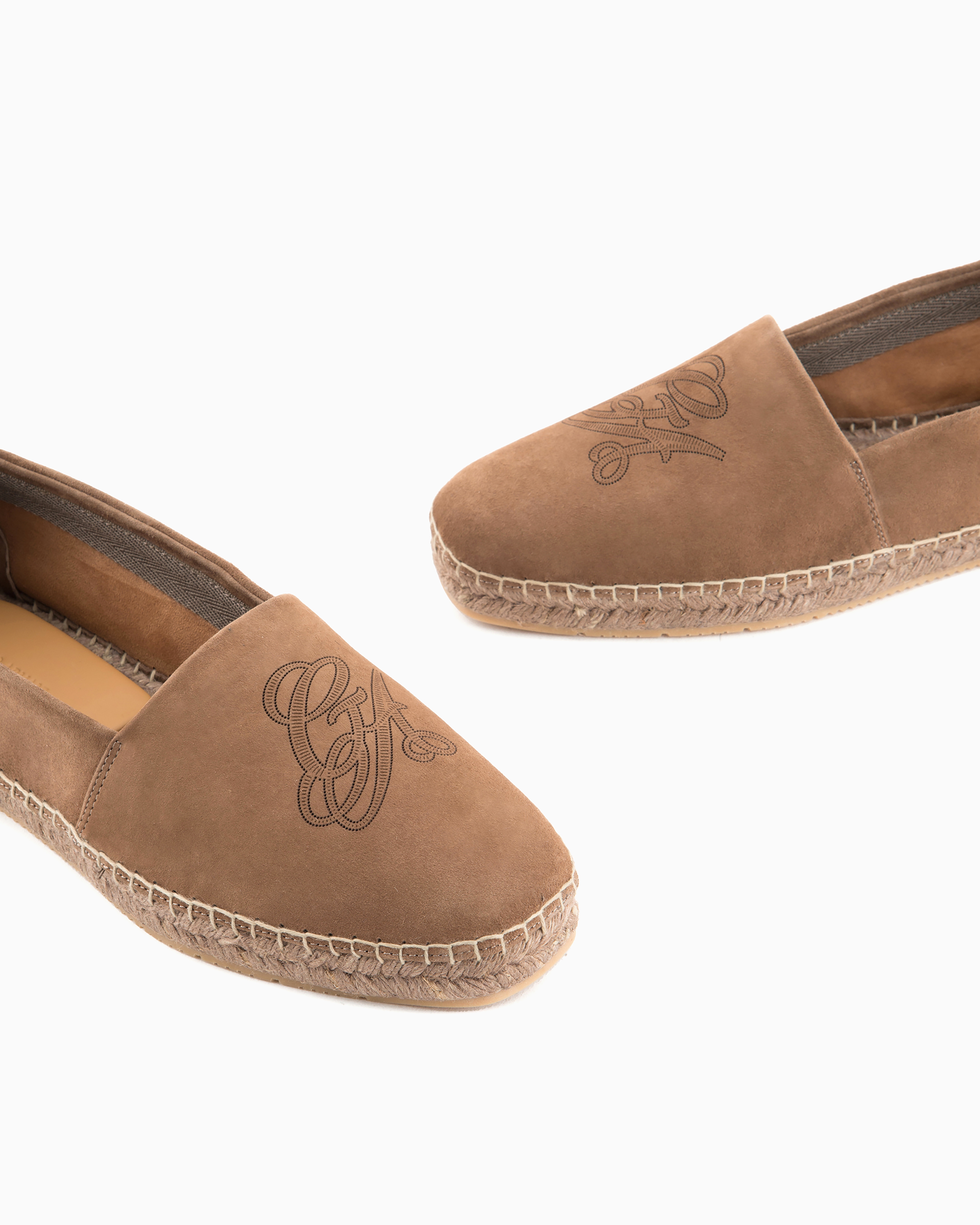 Giorgio Armani Logo-embroidered Suede Espadrilles In Tobacco