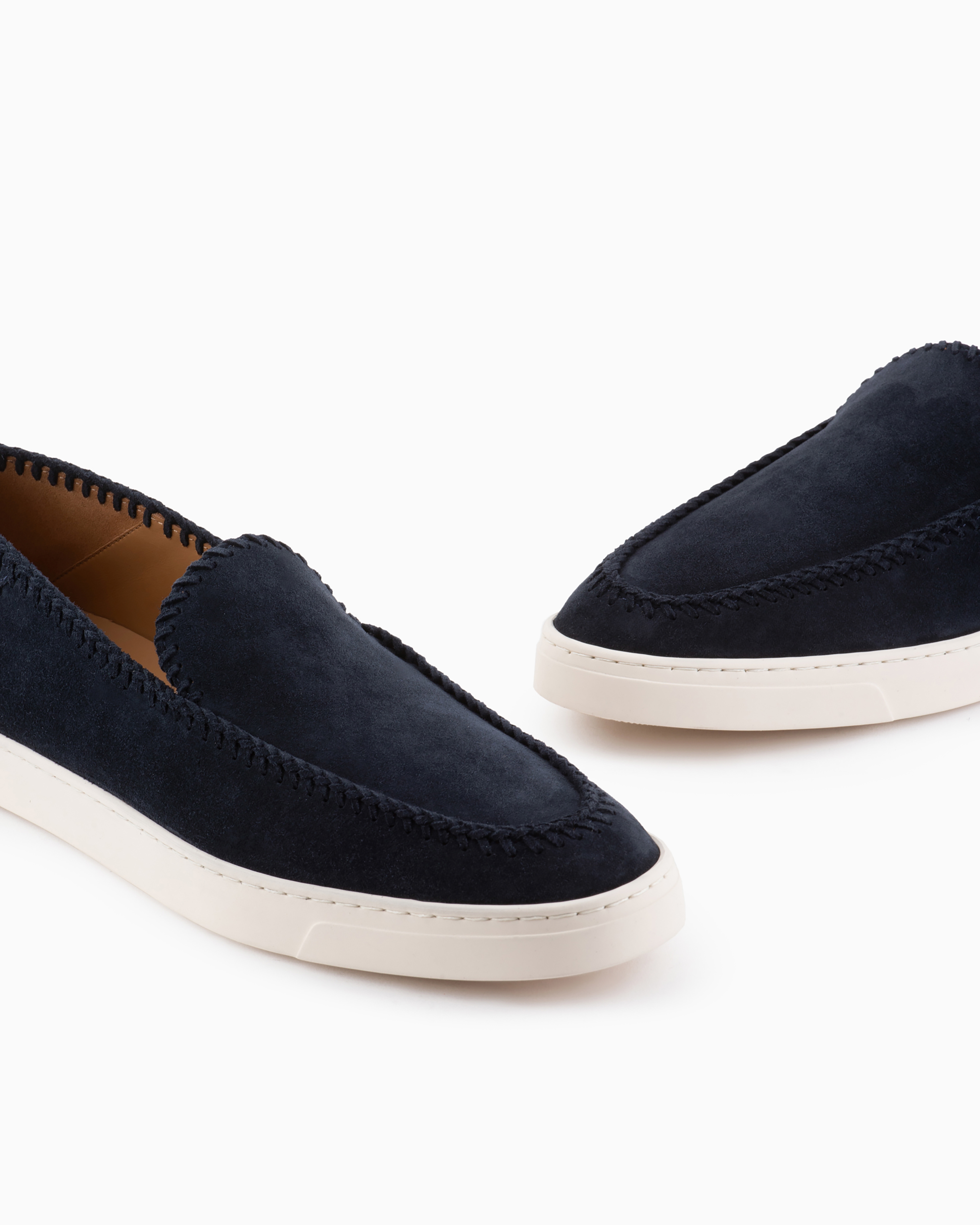 Giorgio Armani Official Store Suede Slip-ons In Navy Blue