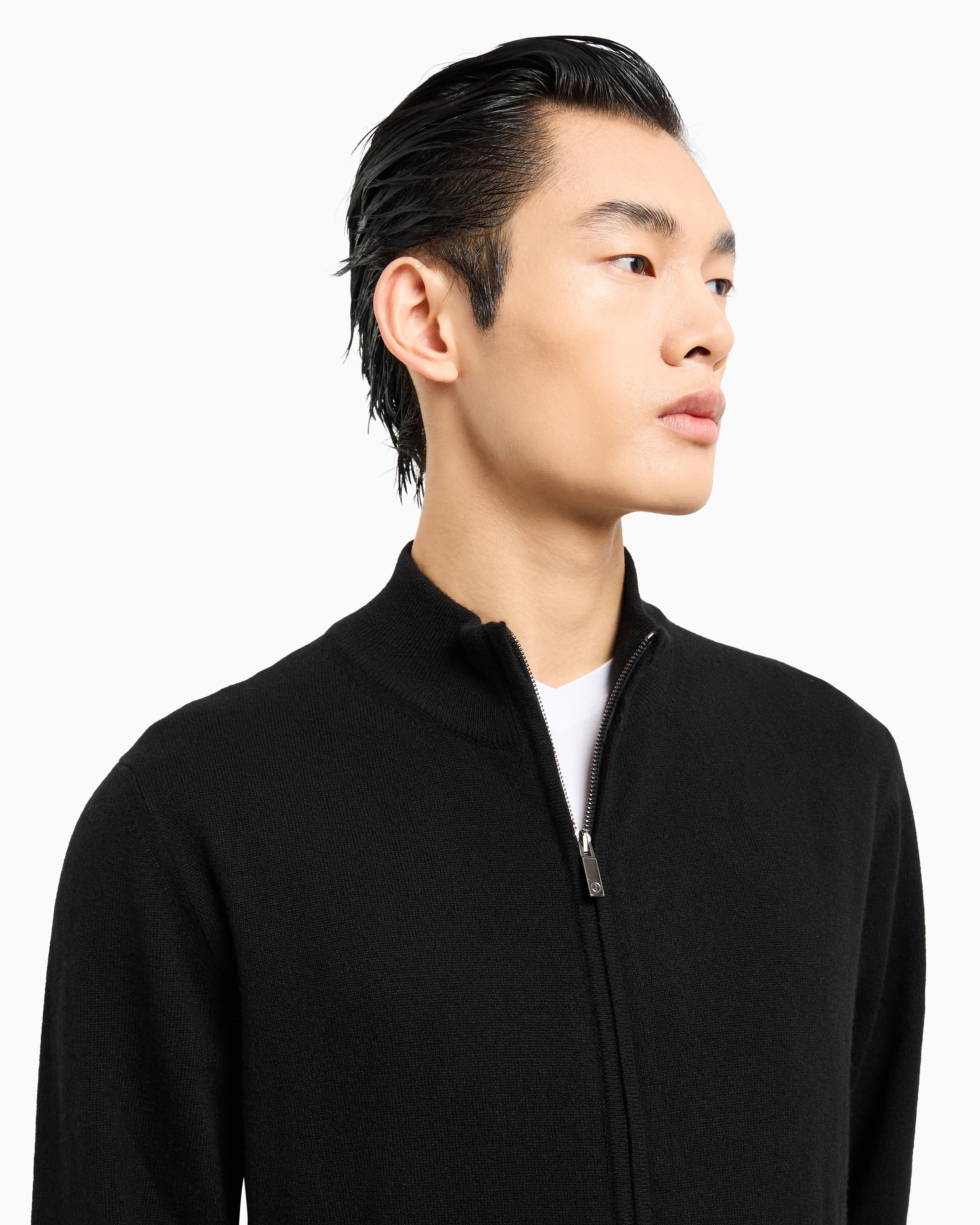 Shop Giorgio Armani Zipped Cardigan In Cashmere In Black