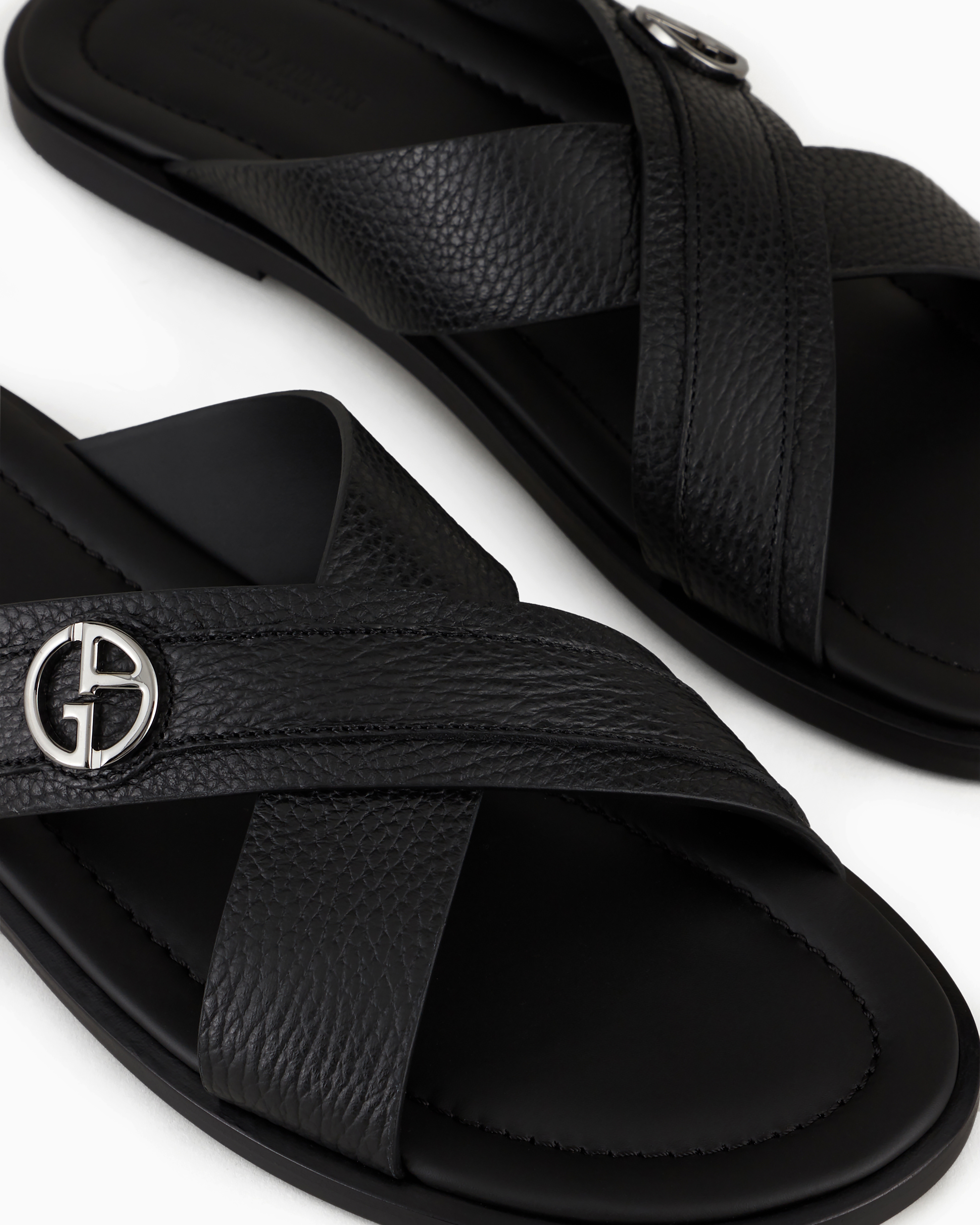Giorgio Armani Official Store Pebbled-leather Woven Sandals In Black