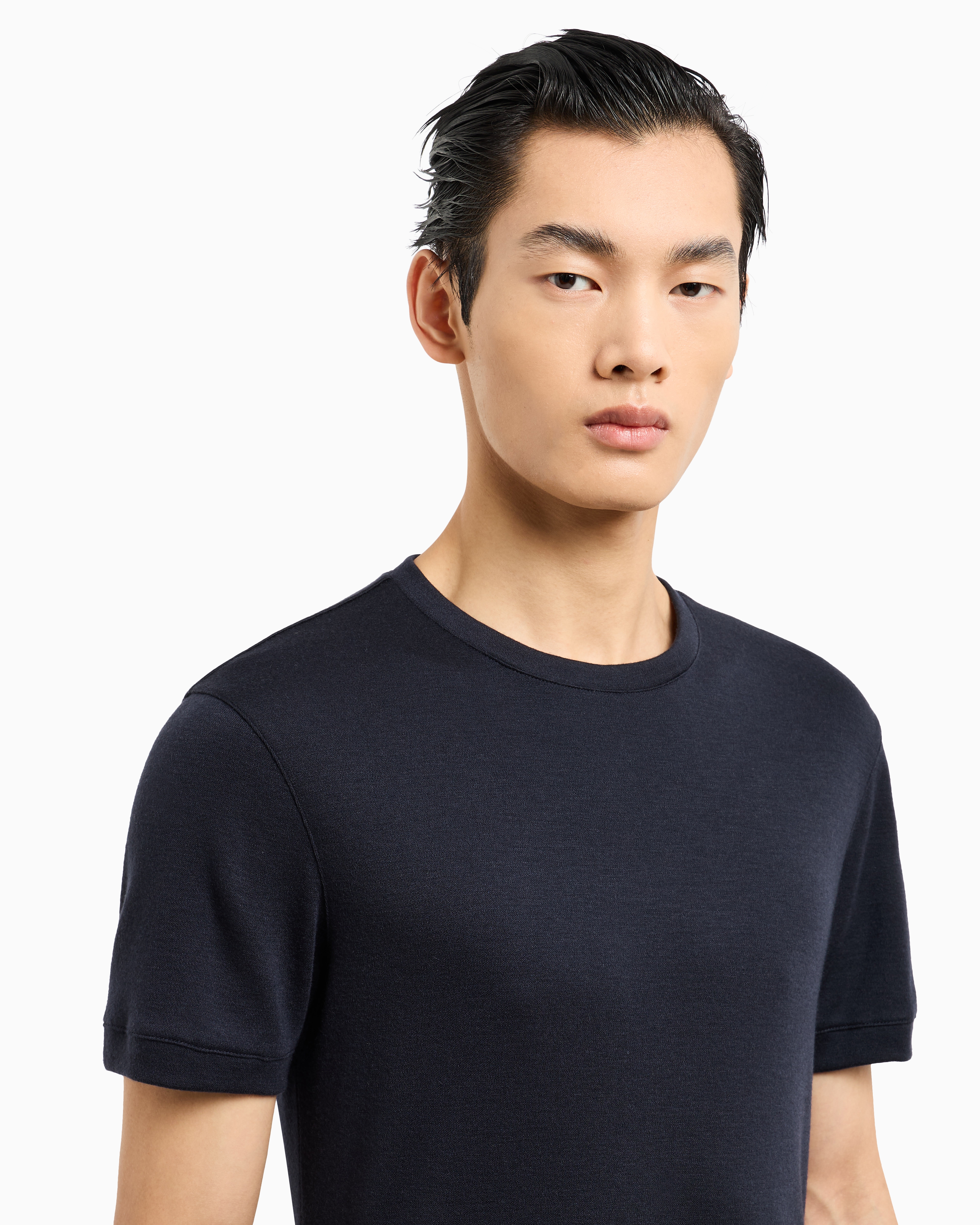 Giorgio Armani Official Store Short-sleeved Cashmere Icon Jumper In Navy Blue