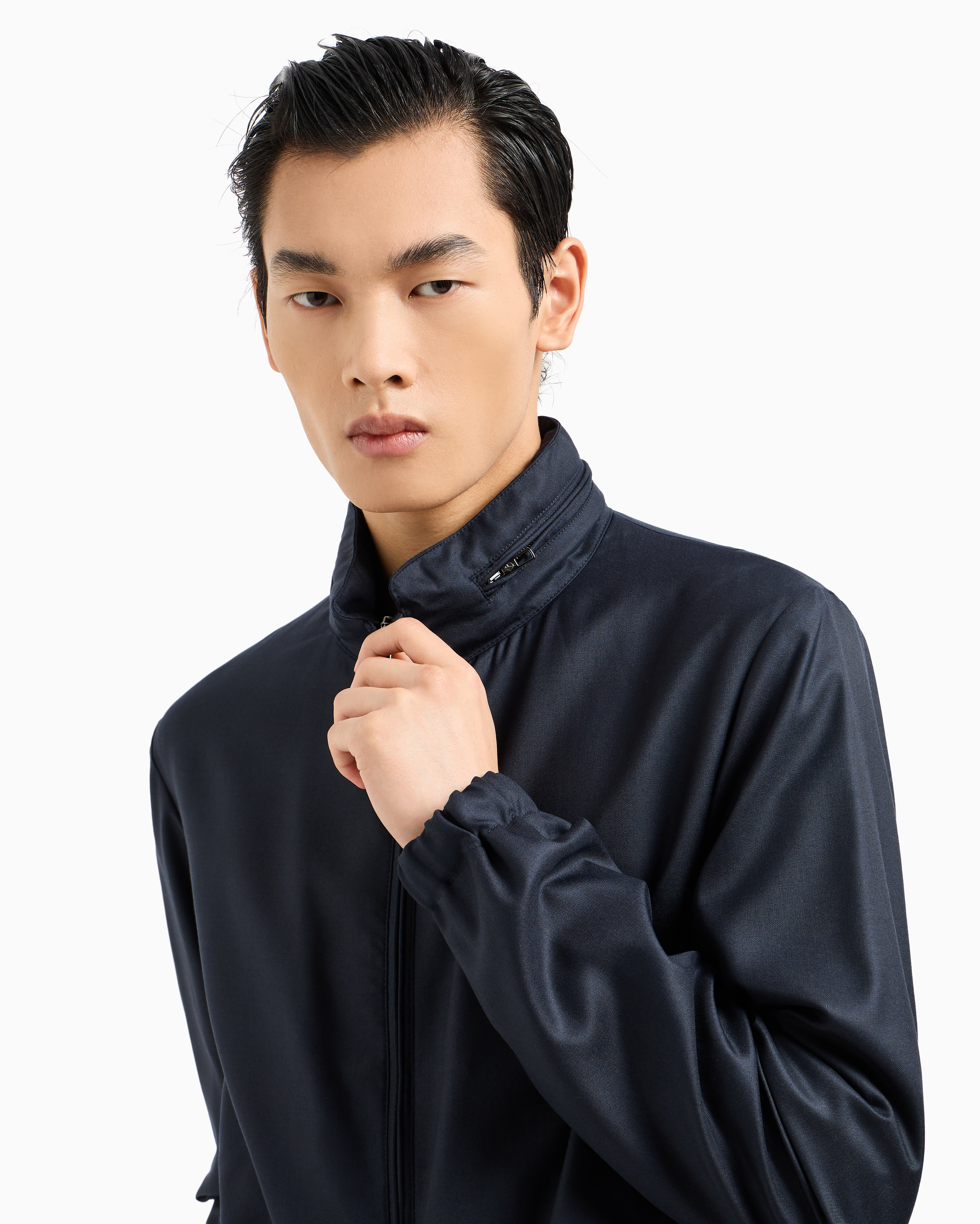 Shop Giorgio Armani Icon Cashmere-blend Gabardine Blouson In Navy Blue