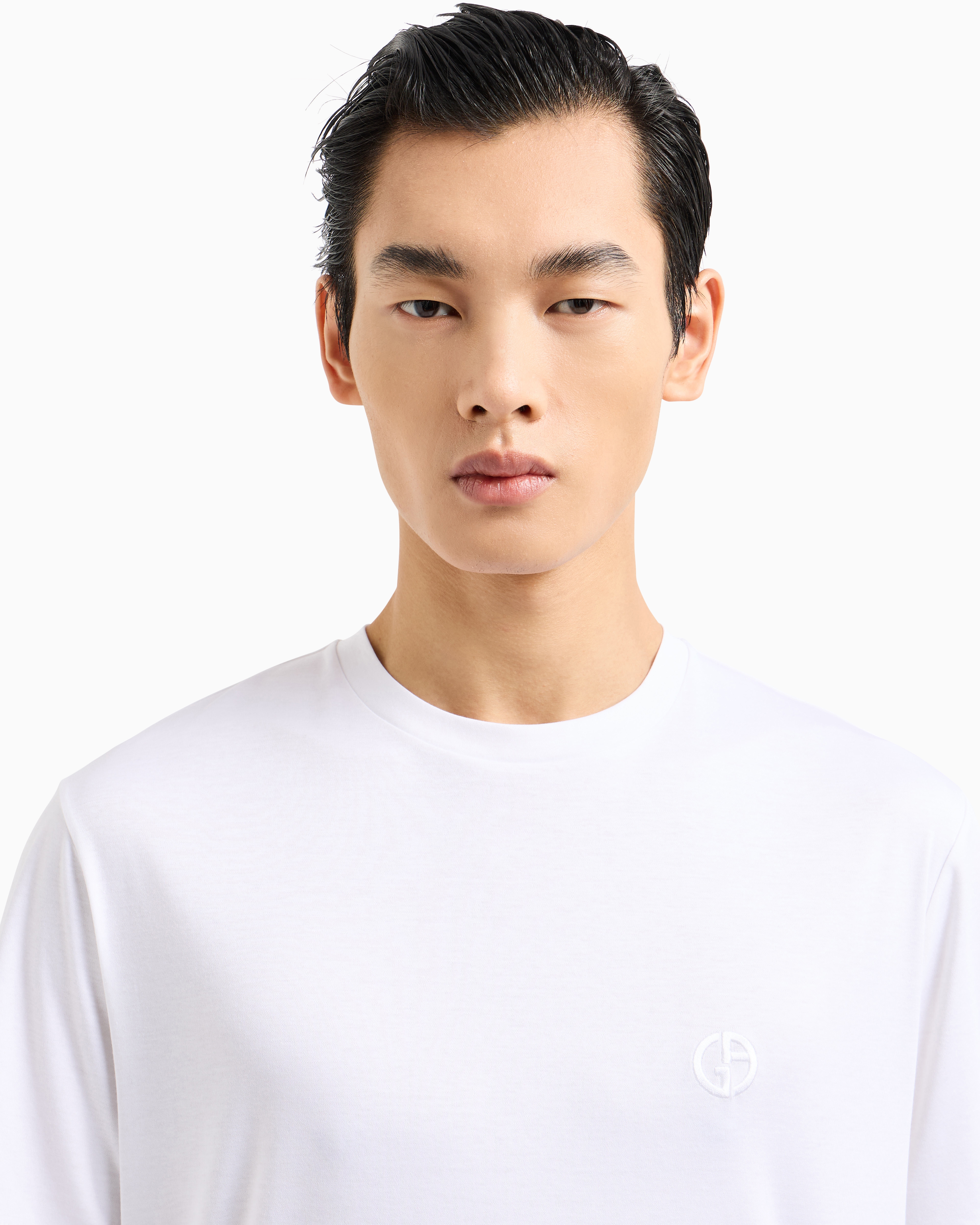 GIORGIO ARMANI COTTON-INTERLOCK T-SHIRT WITH EMBROIDERED LOGO
