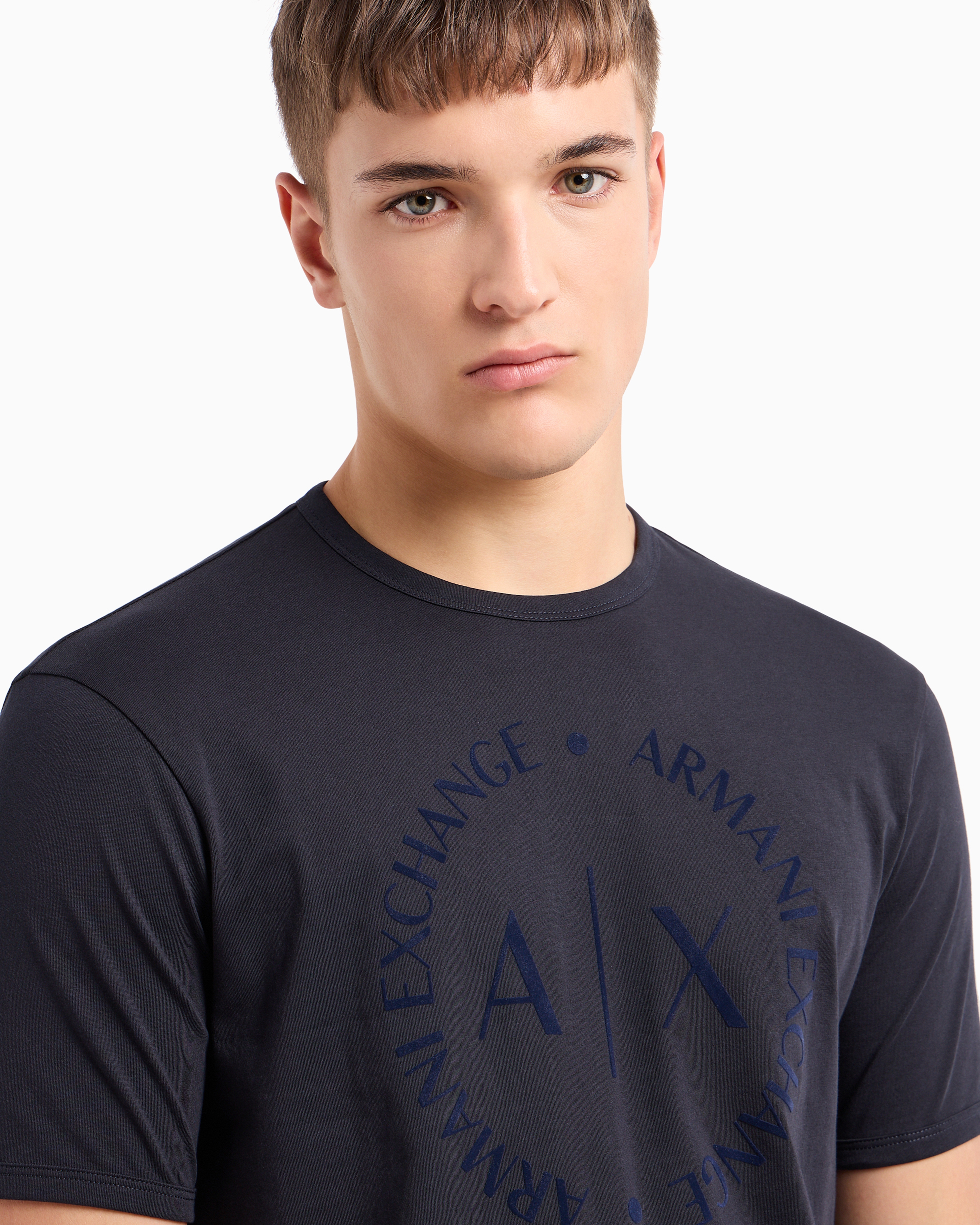 Shop Armani Exchange Regular Fit Jersey T-shirt In Navy Blue