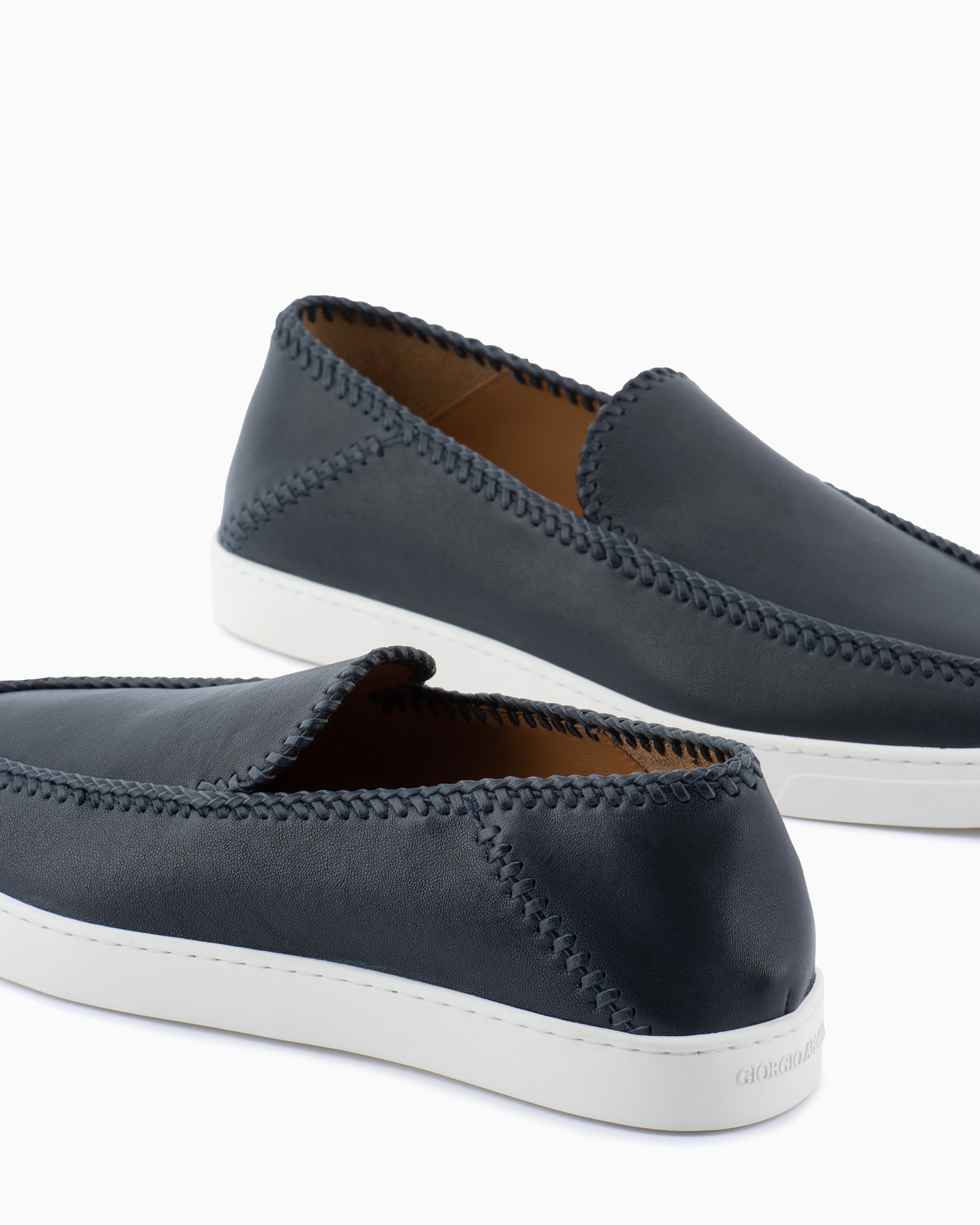 Giorgio Armani Official Store Galleria 3 Nappa-leather Slip-ons In Blue