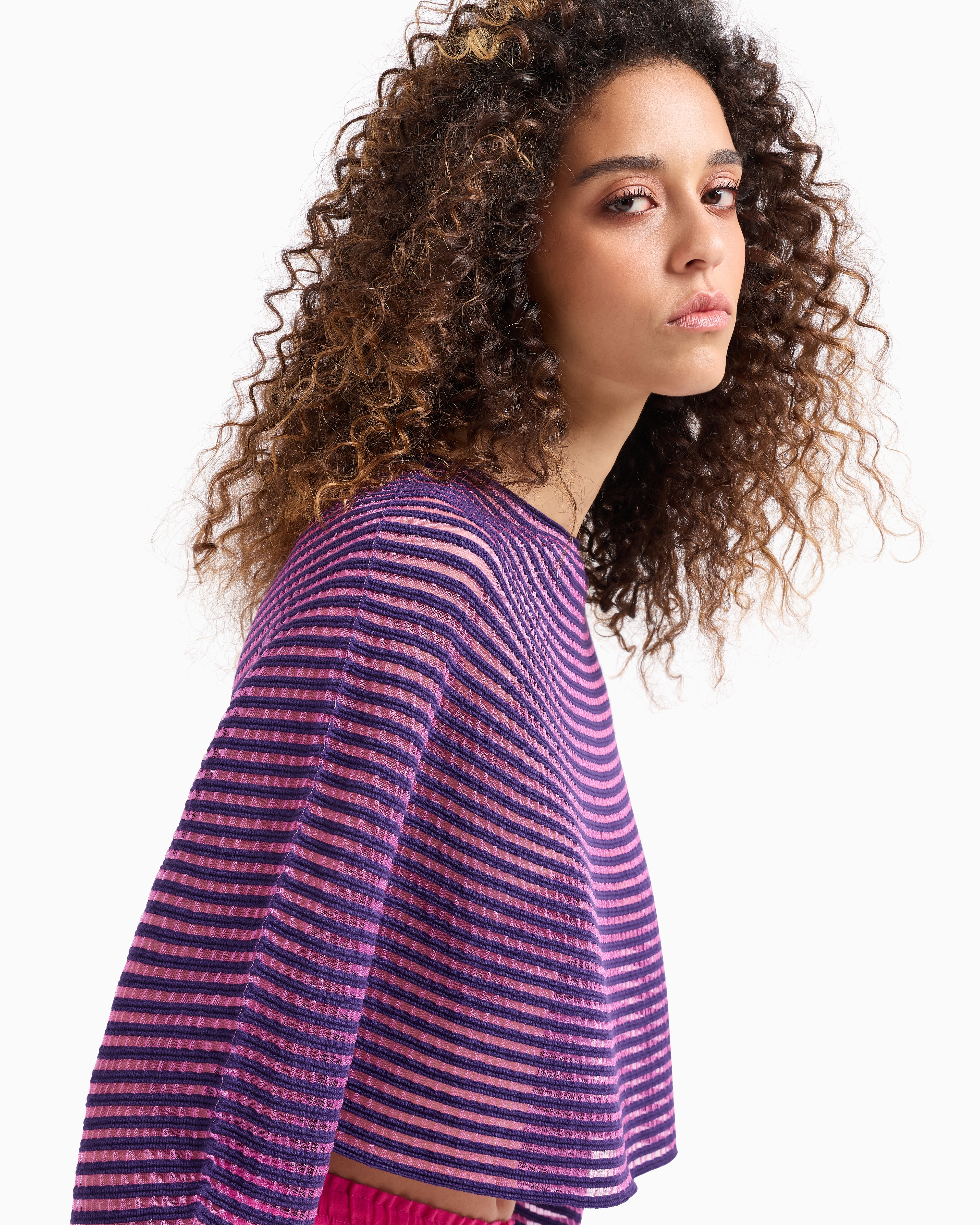 Emporio Armani Official Store Cape-effect Cropped Jumper In Ottoman Fabric In Purple