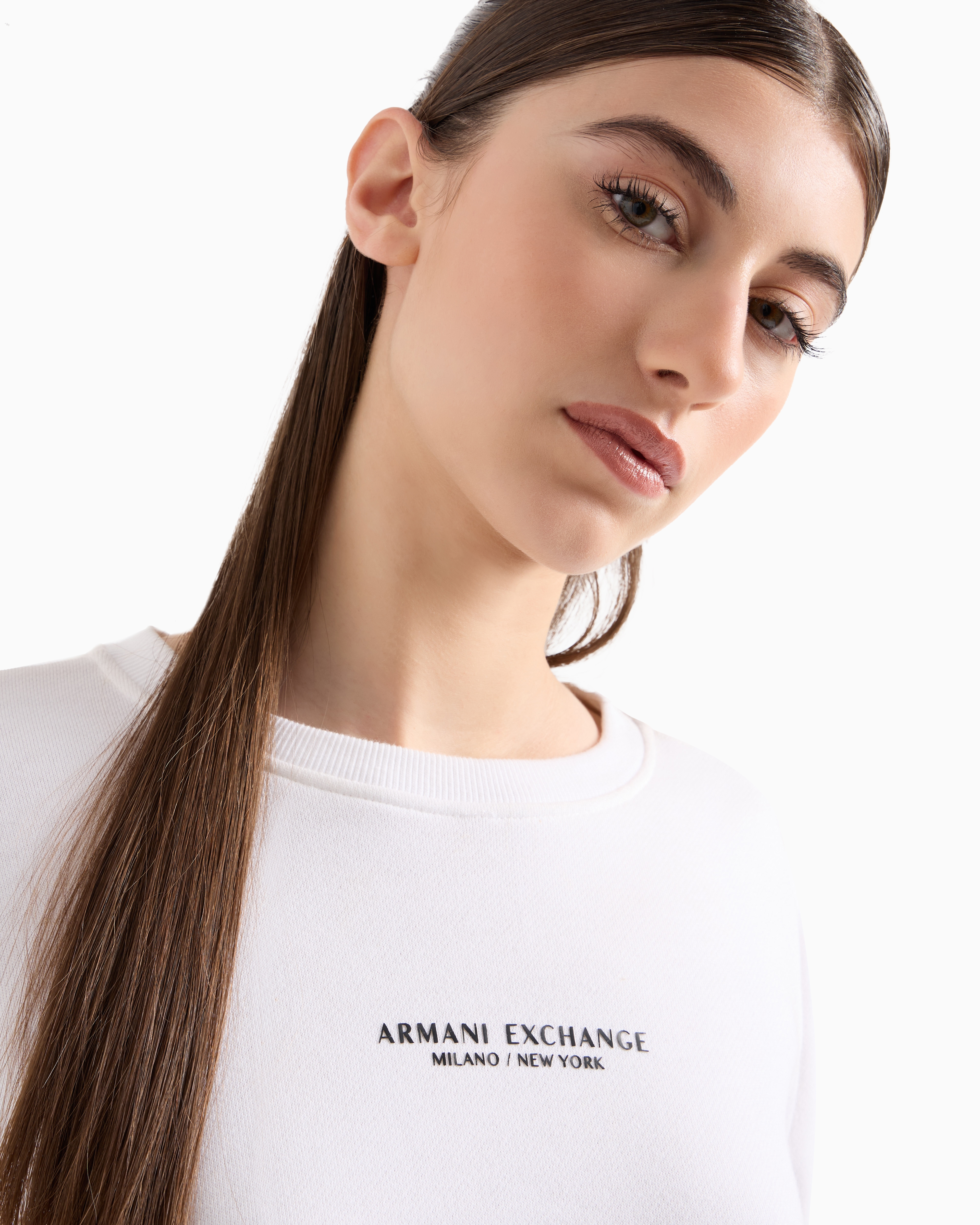 Shop Armani Exchange Crewneck Sweatshirt In French Terry Milano/new York In White