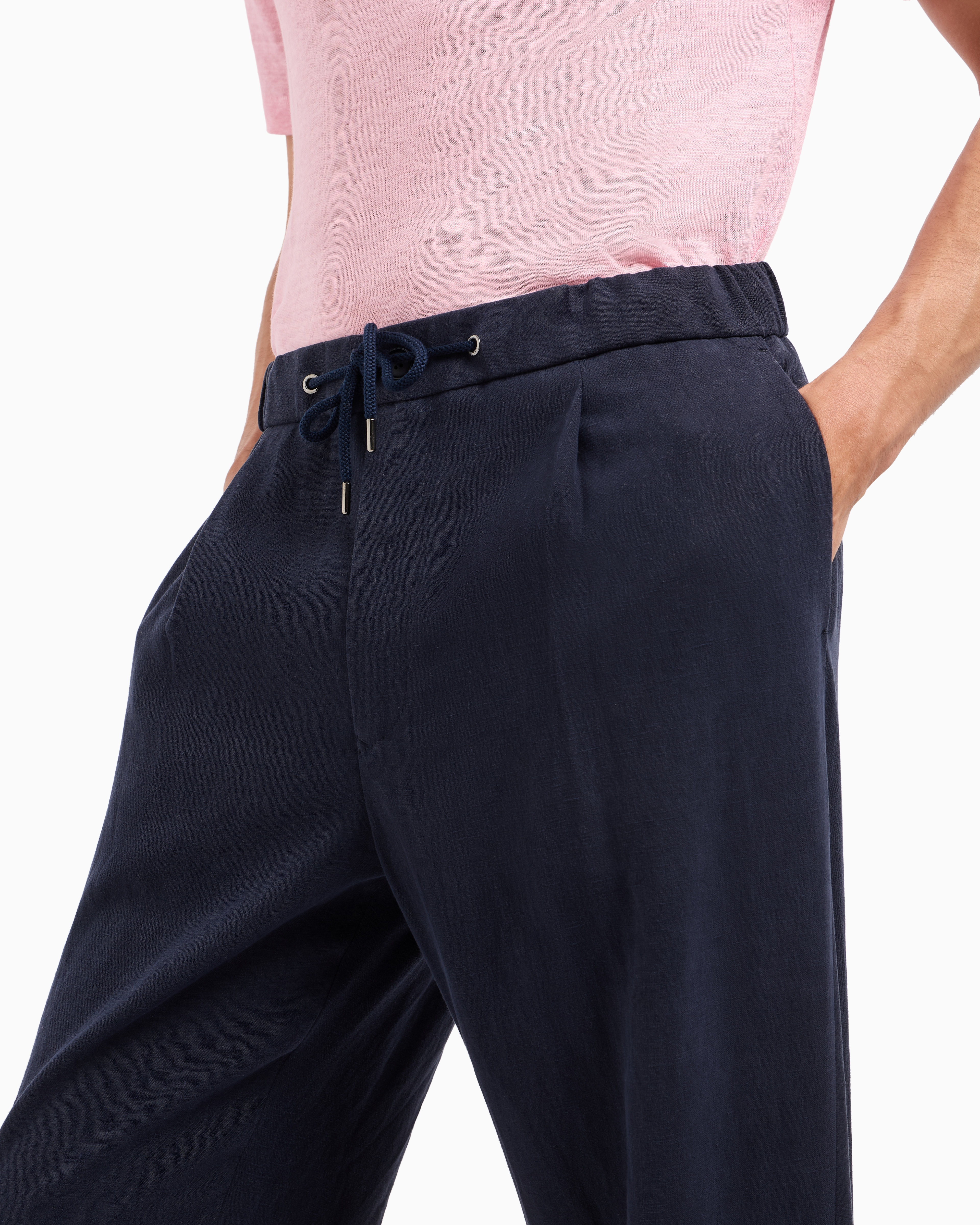 Shop Giorgio Armani Single-dart, Pure Linen Canvas Trousers In Blue