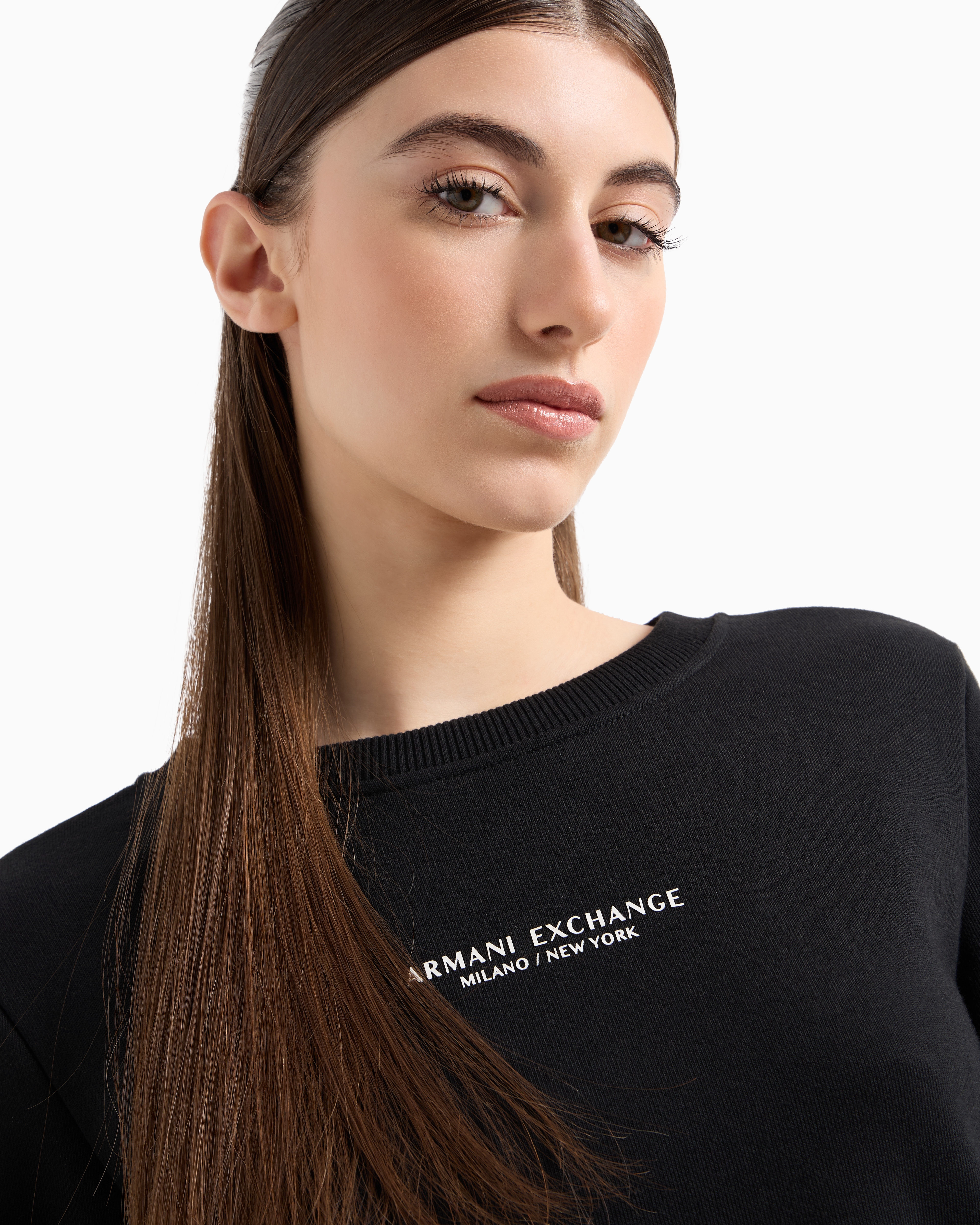 Shop Armani Exchange Crewneck Sweatshirt In French Terry Milano/new York In Black