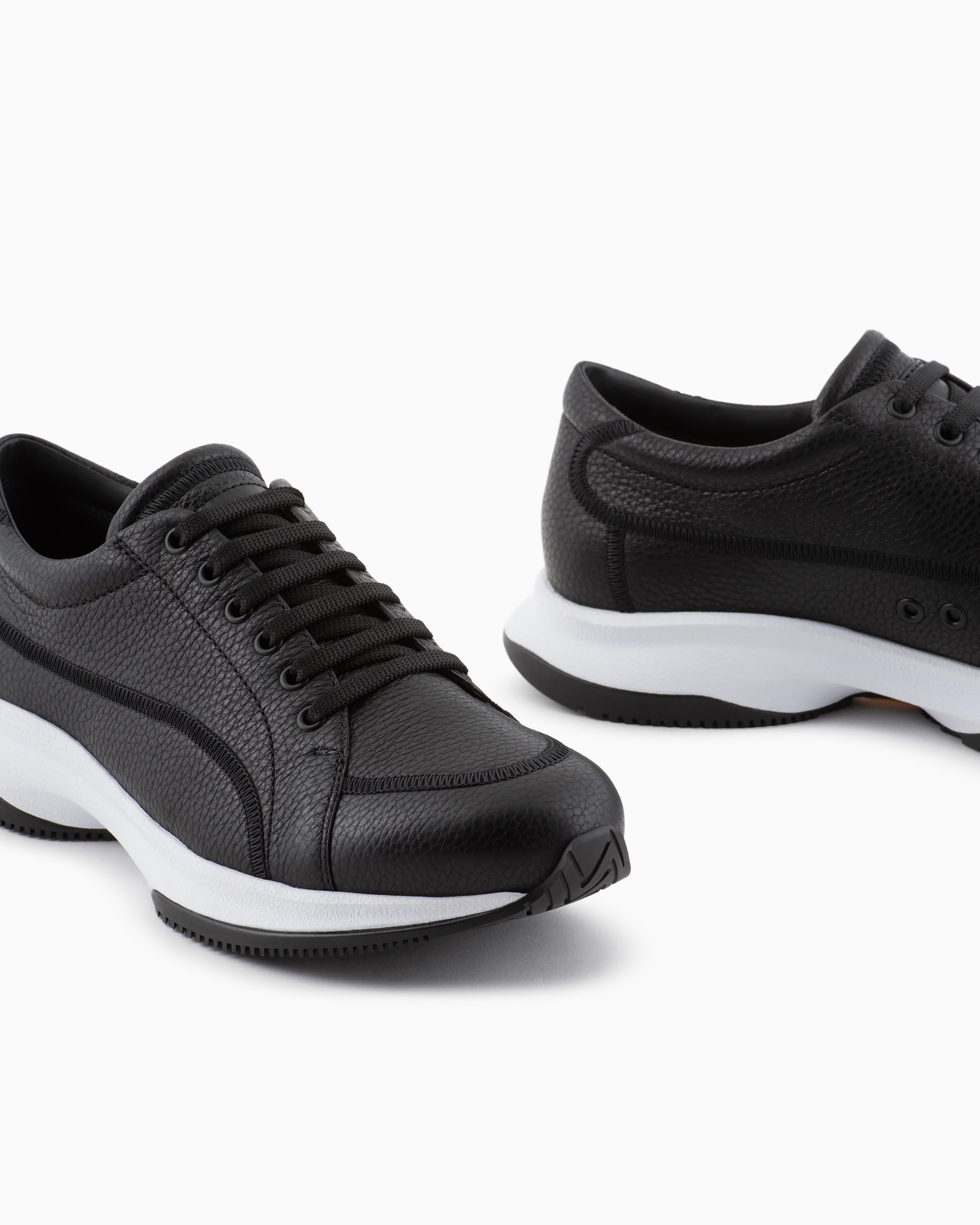 Shop Giorgio Armani Deerskin And Leather Sneakers In Black