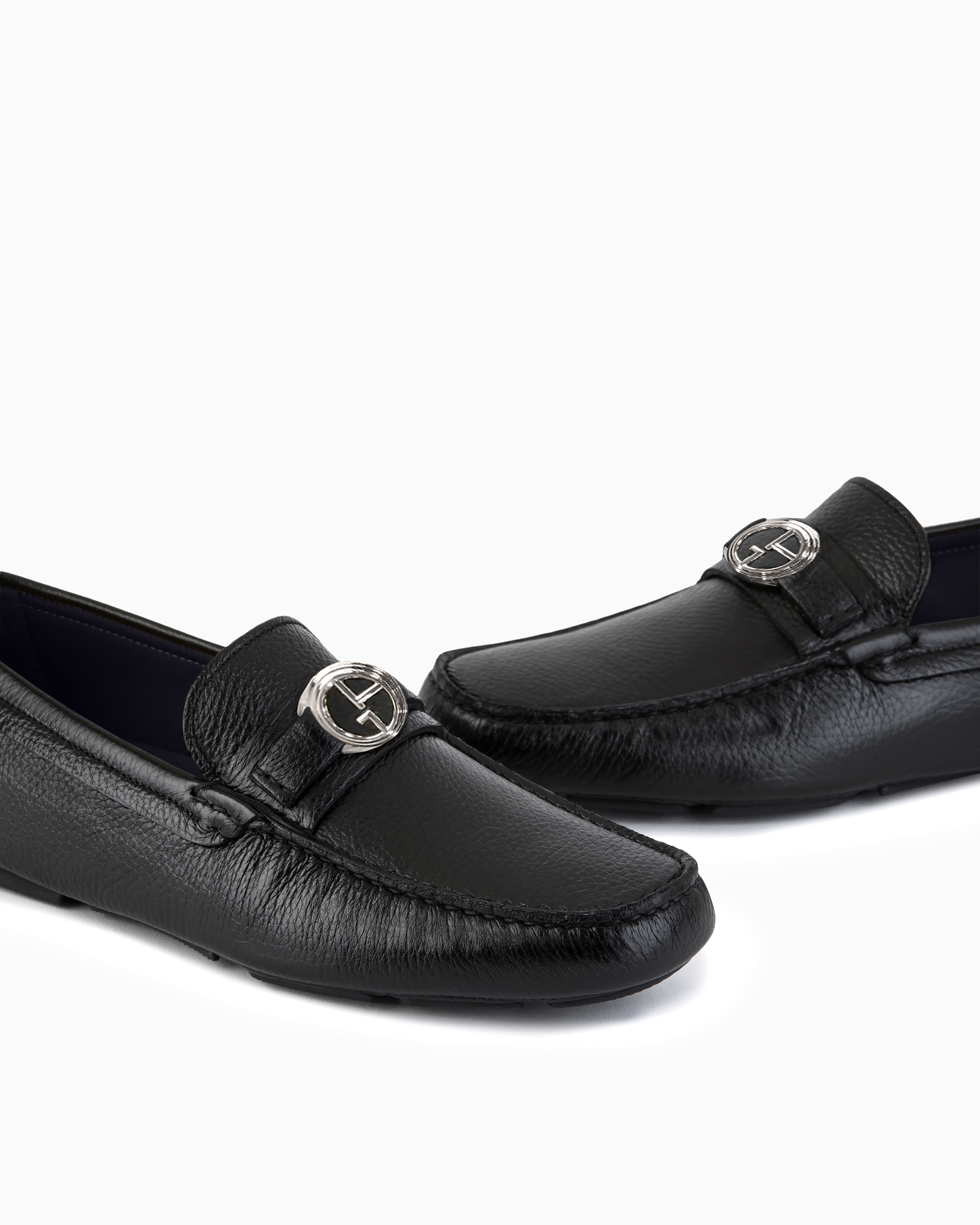 Giorgio Armani Official Store Deerskin Loafers In Black