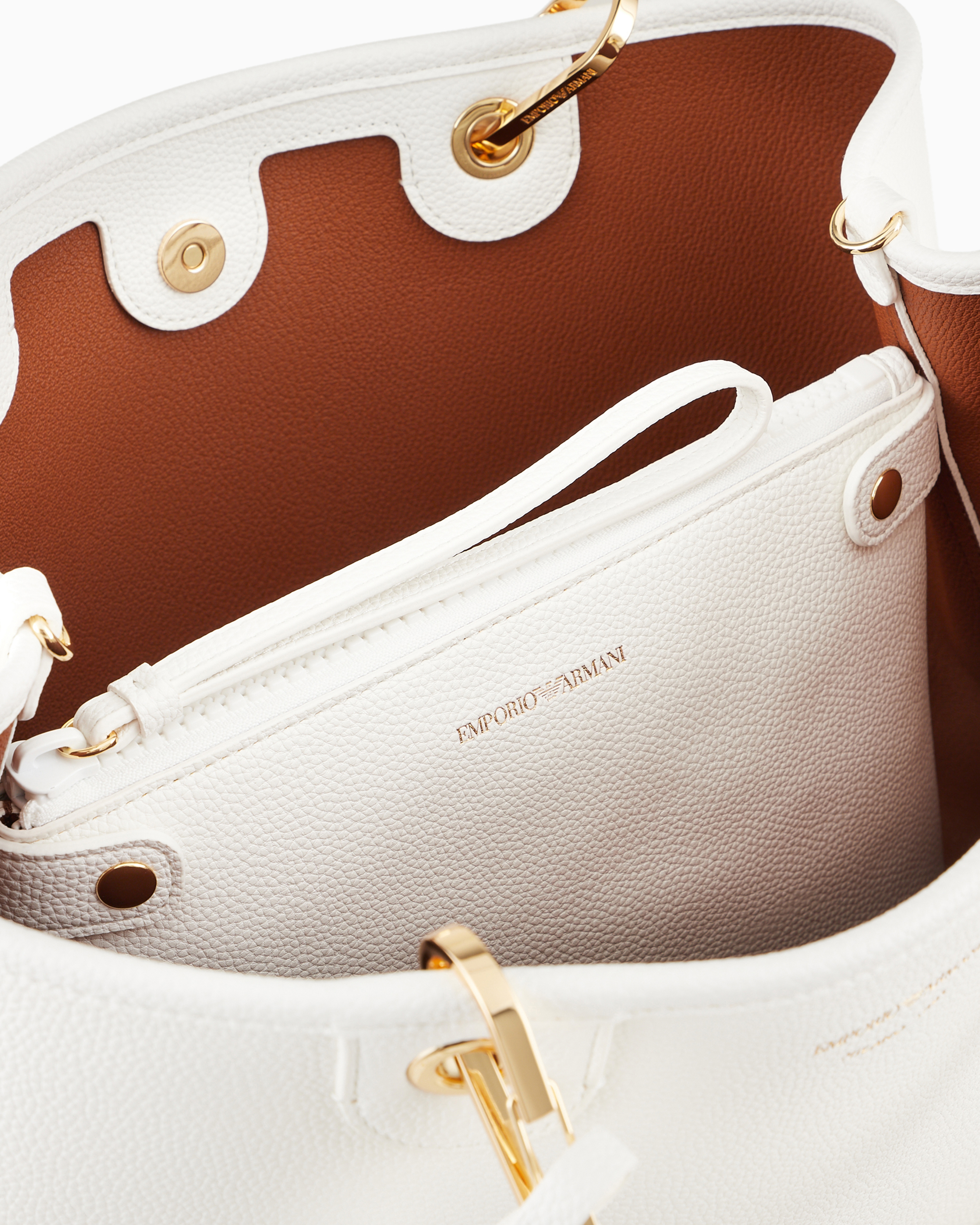 Emporio Armani Medium Myea Shopper Bag With Deer Print In White Logo