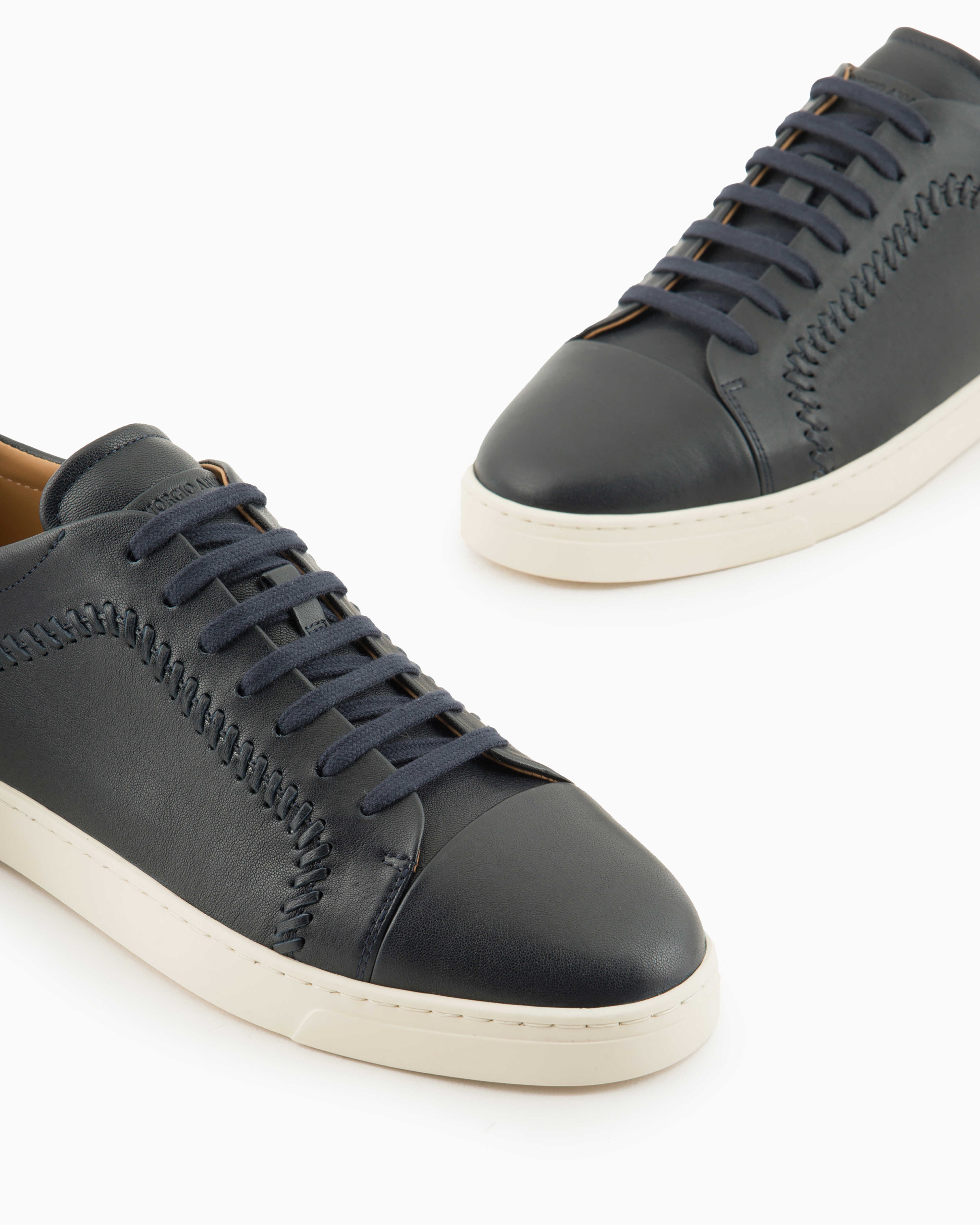 Giorgio Armani Official Store Nappa-leather Sneakers In Blue