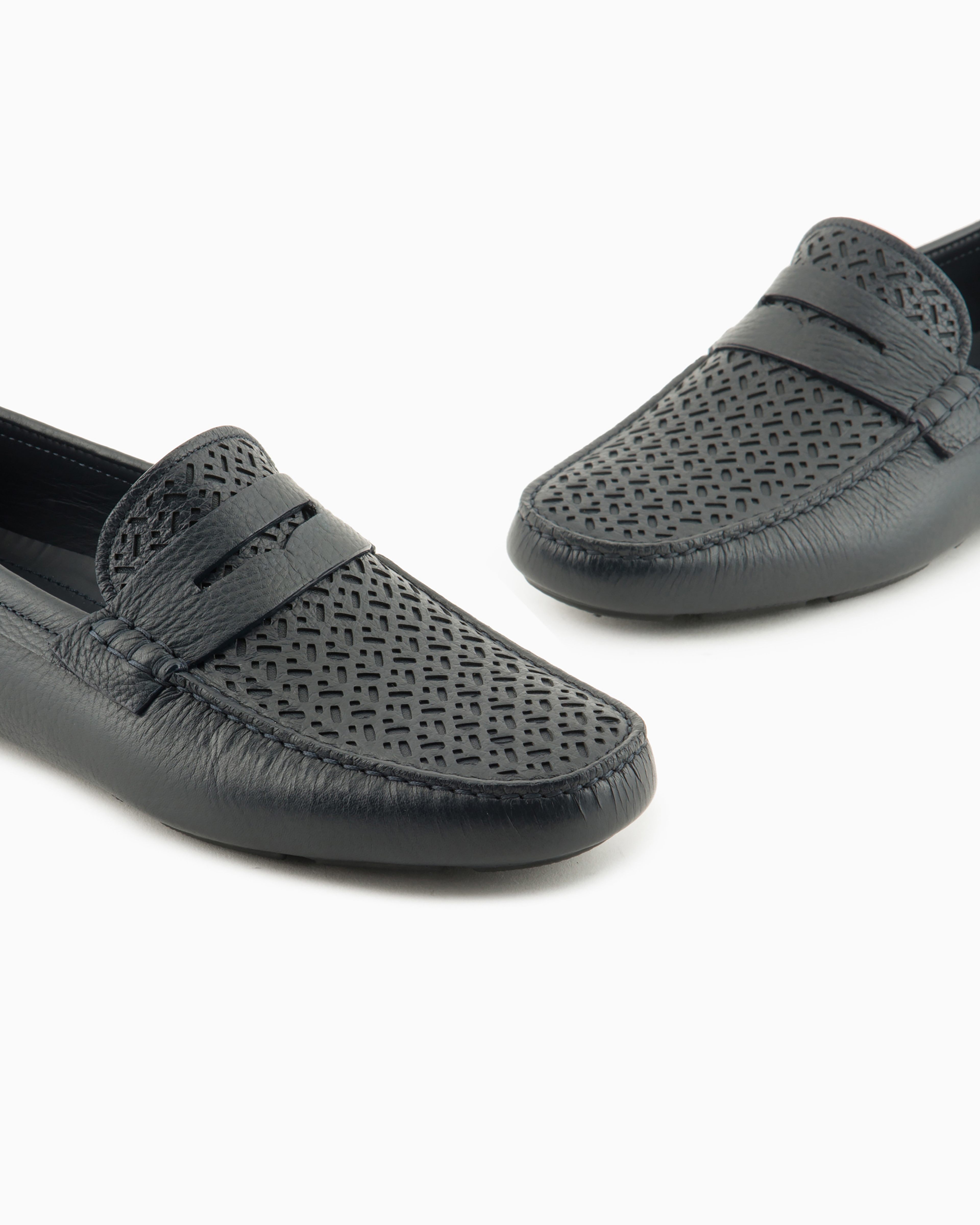 Giorgio Armani Official Store Deerskin And Nappa-leather Loafers In Blue