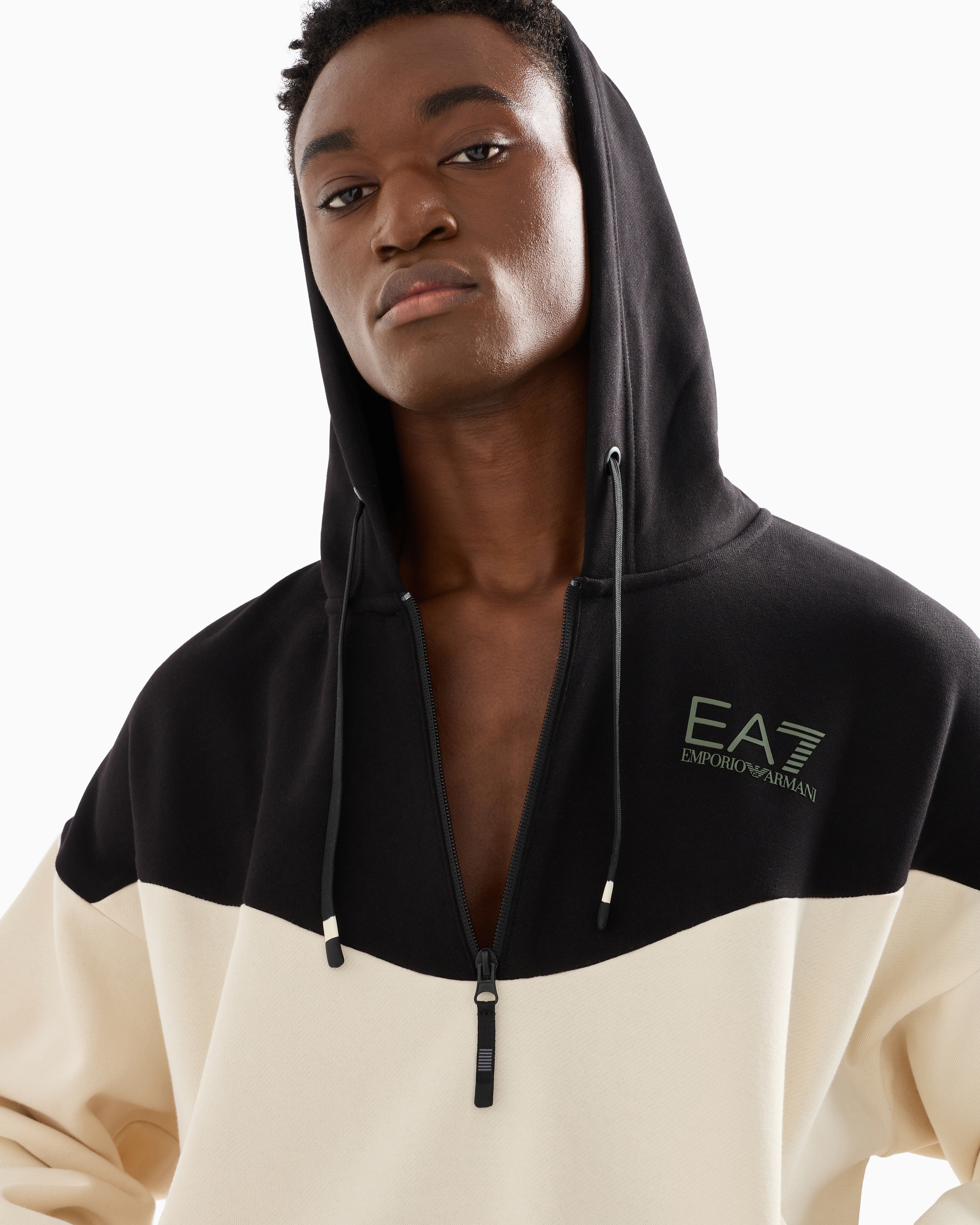 Shop Ea7 Athletic Colour Block Cotton-blend Tracksuit In Beige