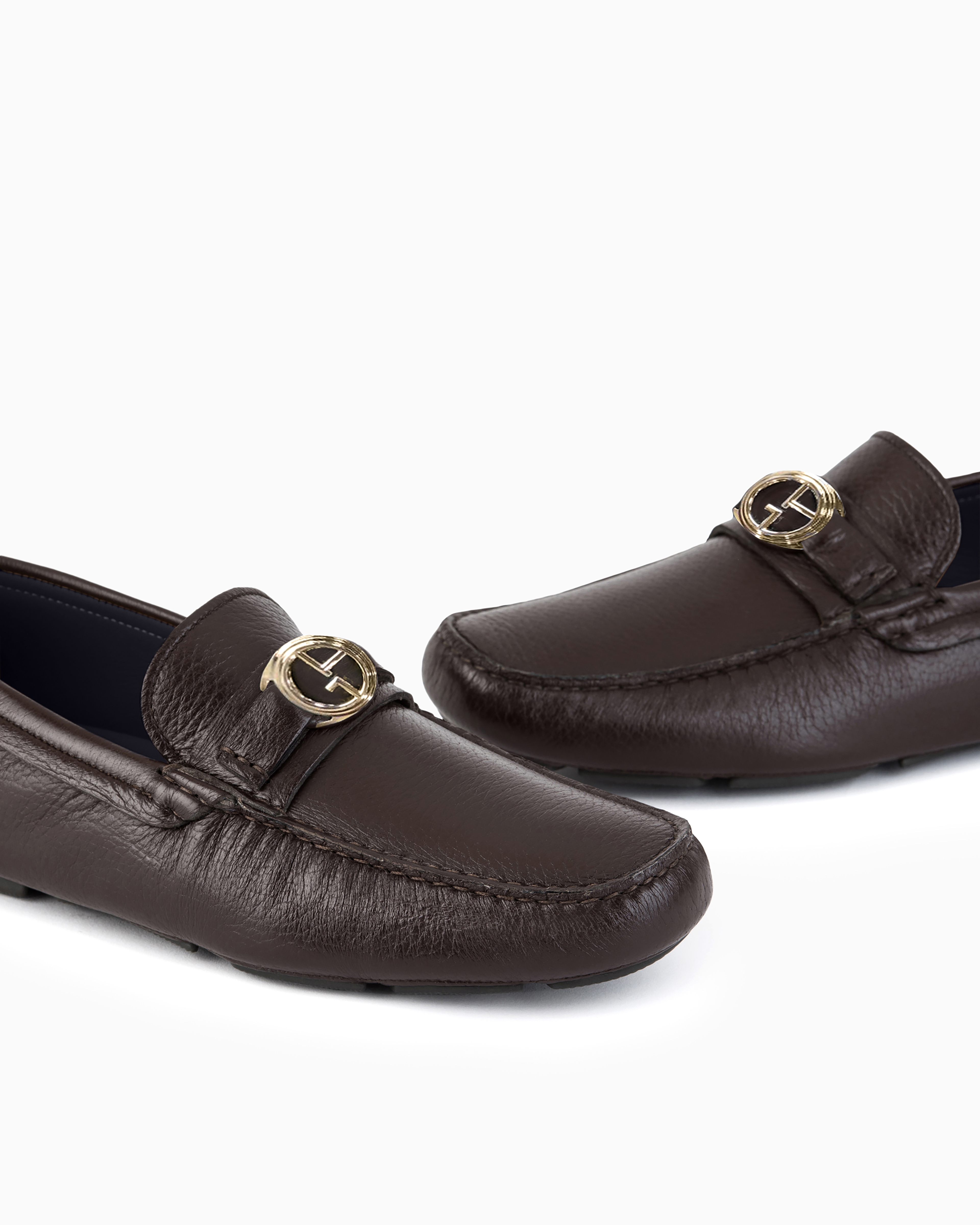 Giorgio Armani Official Store Deerskin Loafers In Dark Brown