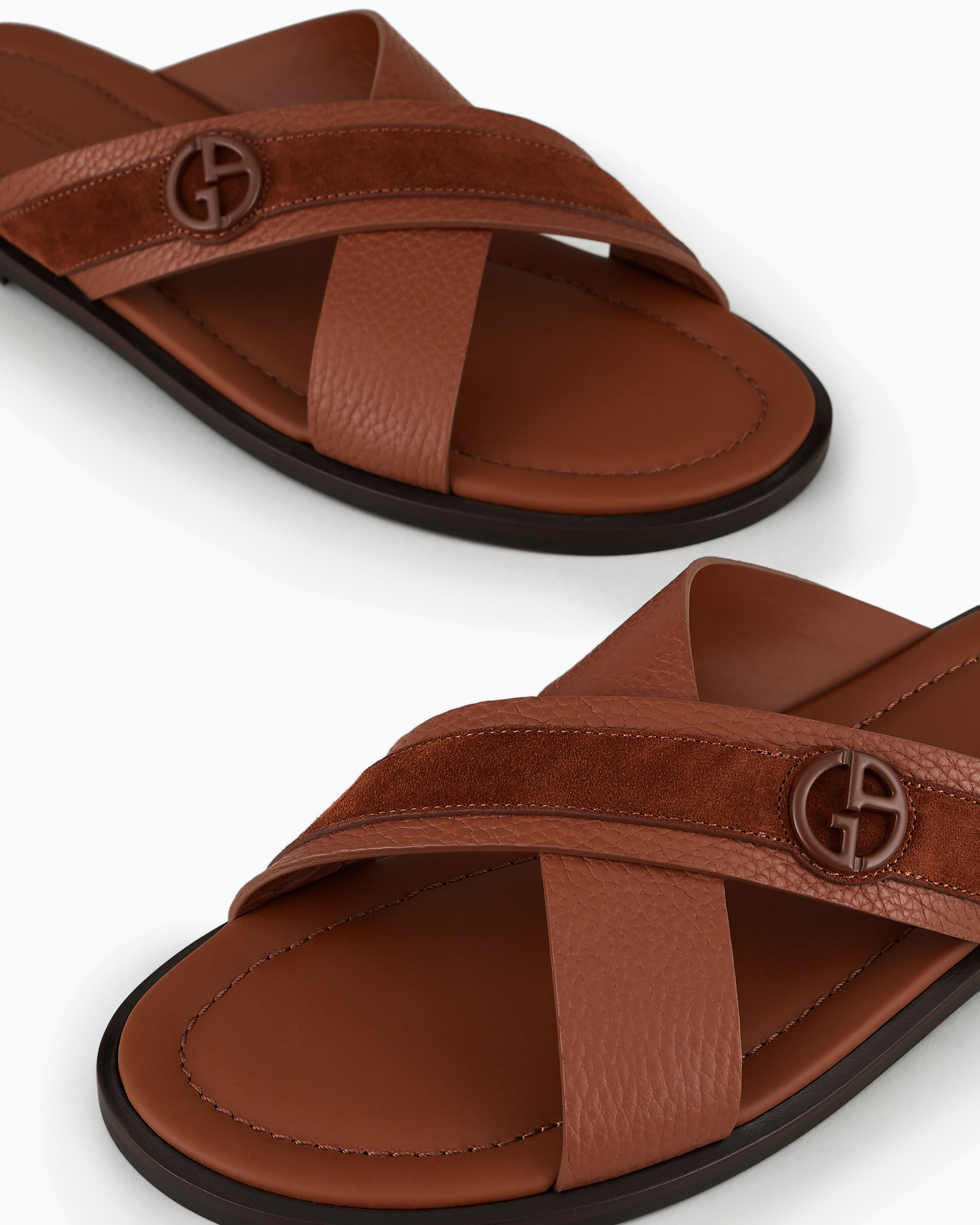 Giorgio Armani Two-toned, Plaited Suede Cross Sandals In Brown