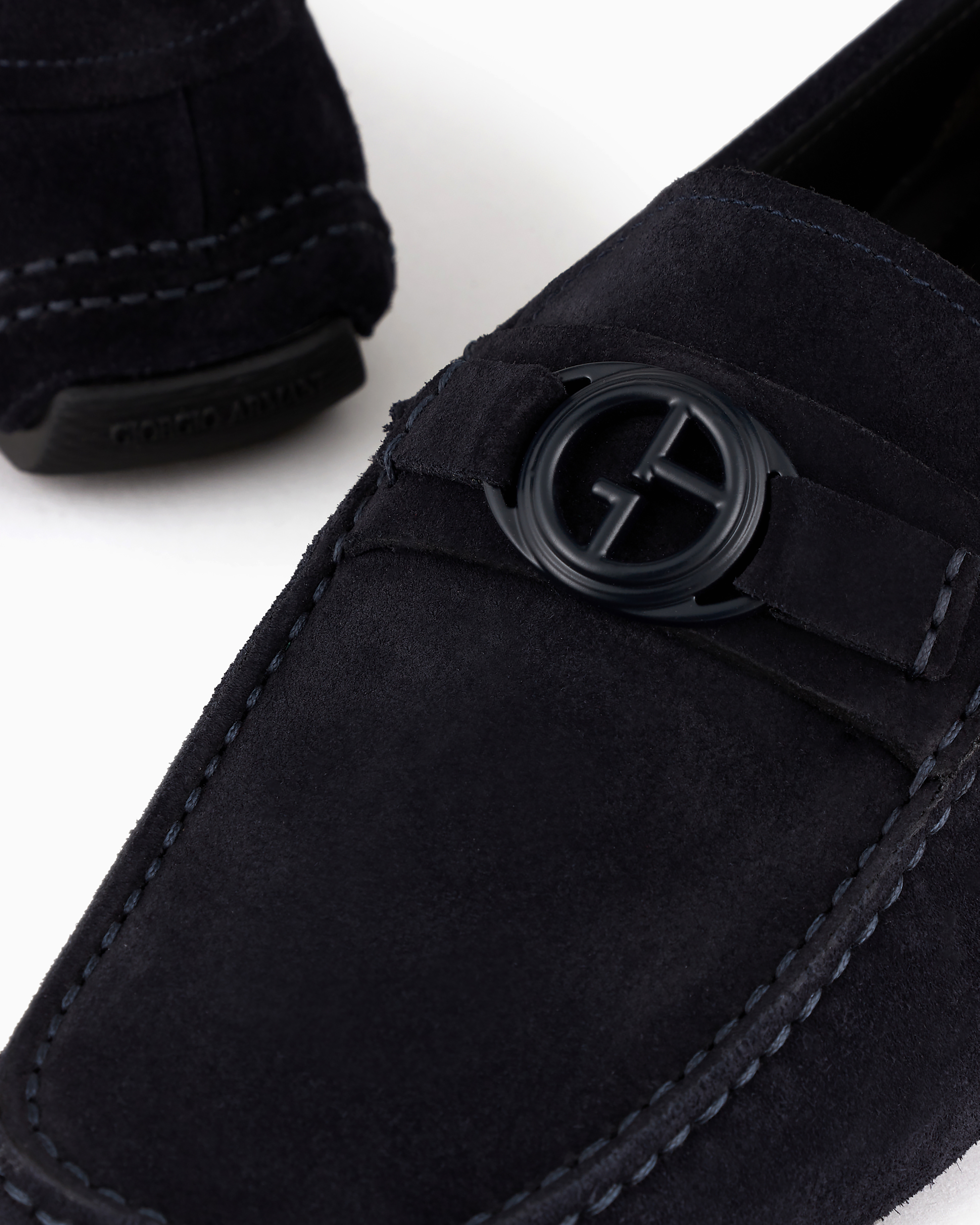 Giorgio Armani Official Store Suede Loafers In Navy Blue