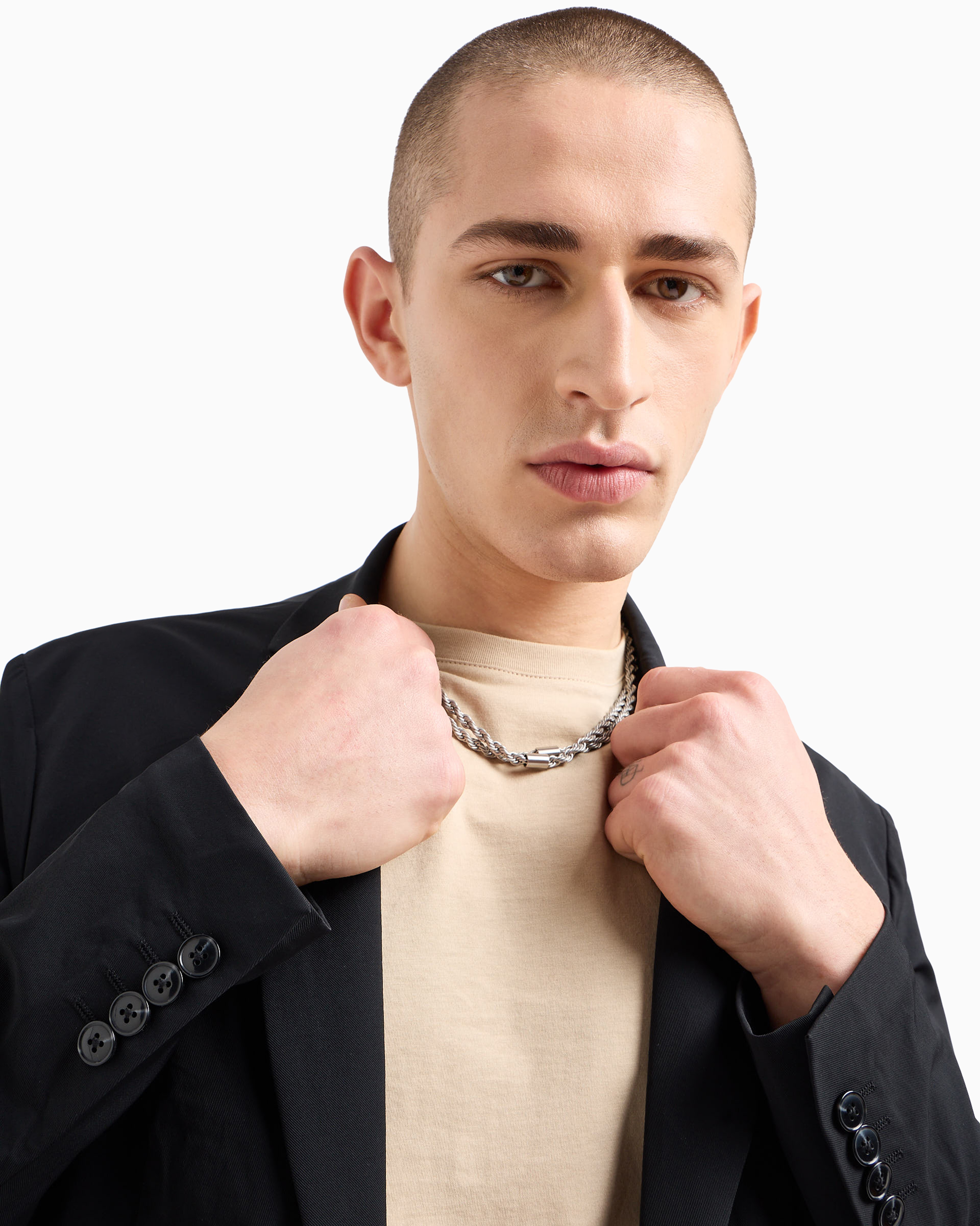 Armani Exchange Official Store Single-breasted Ultra-stretch Twill Jacket In Black