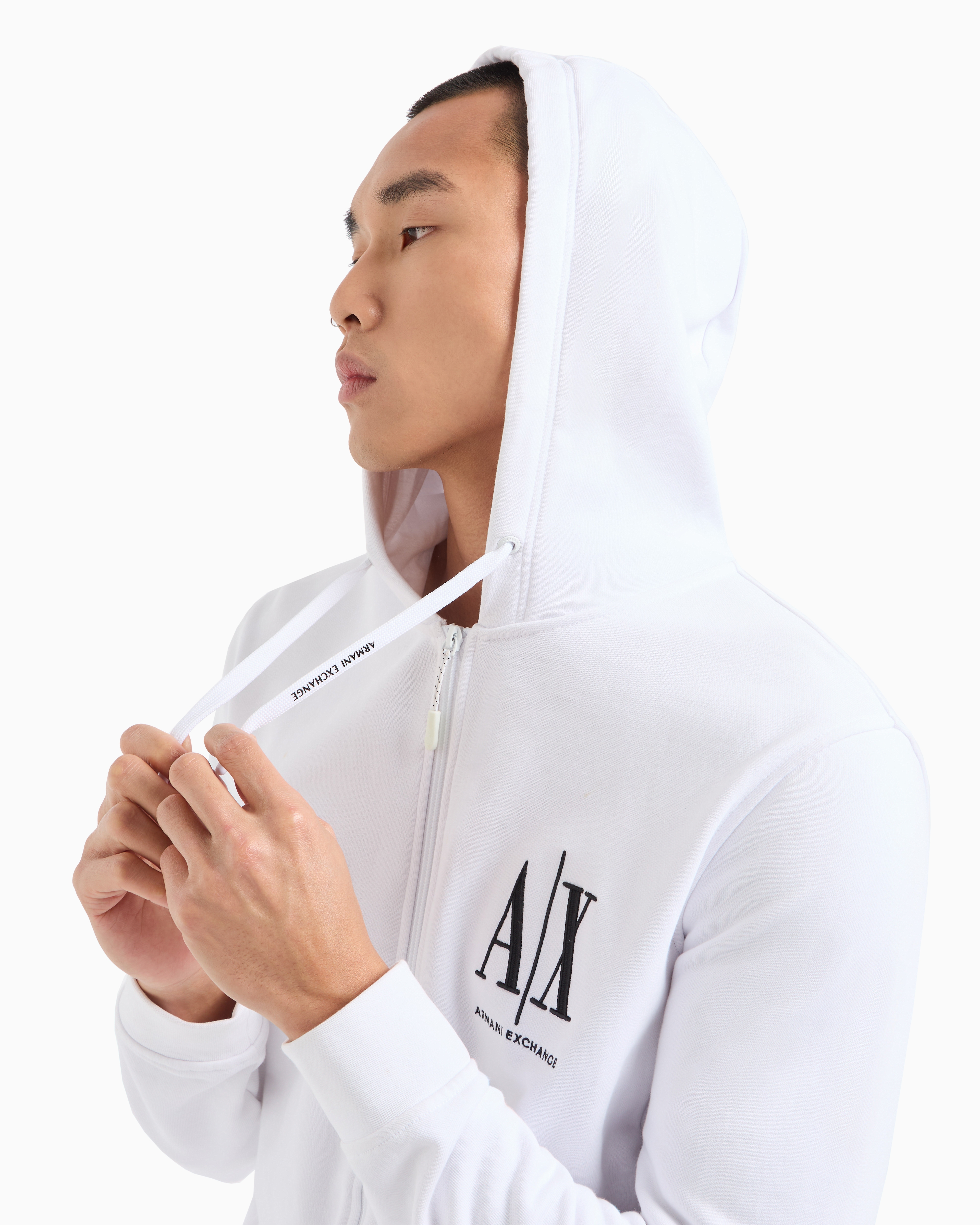 Shop Armani Exchange Stretch Fabric Zip-up Sweatshirt In White