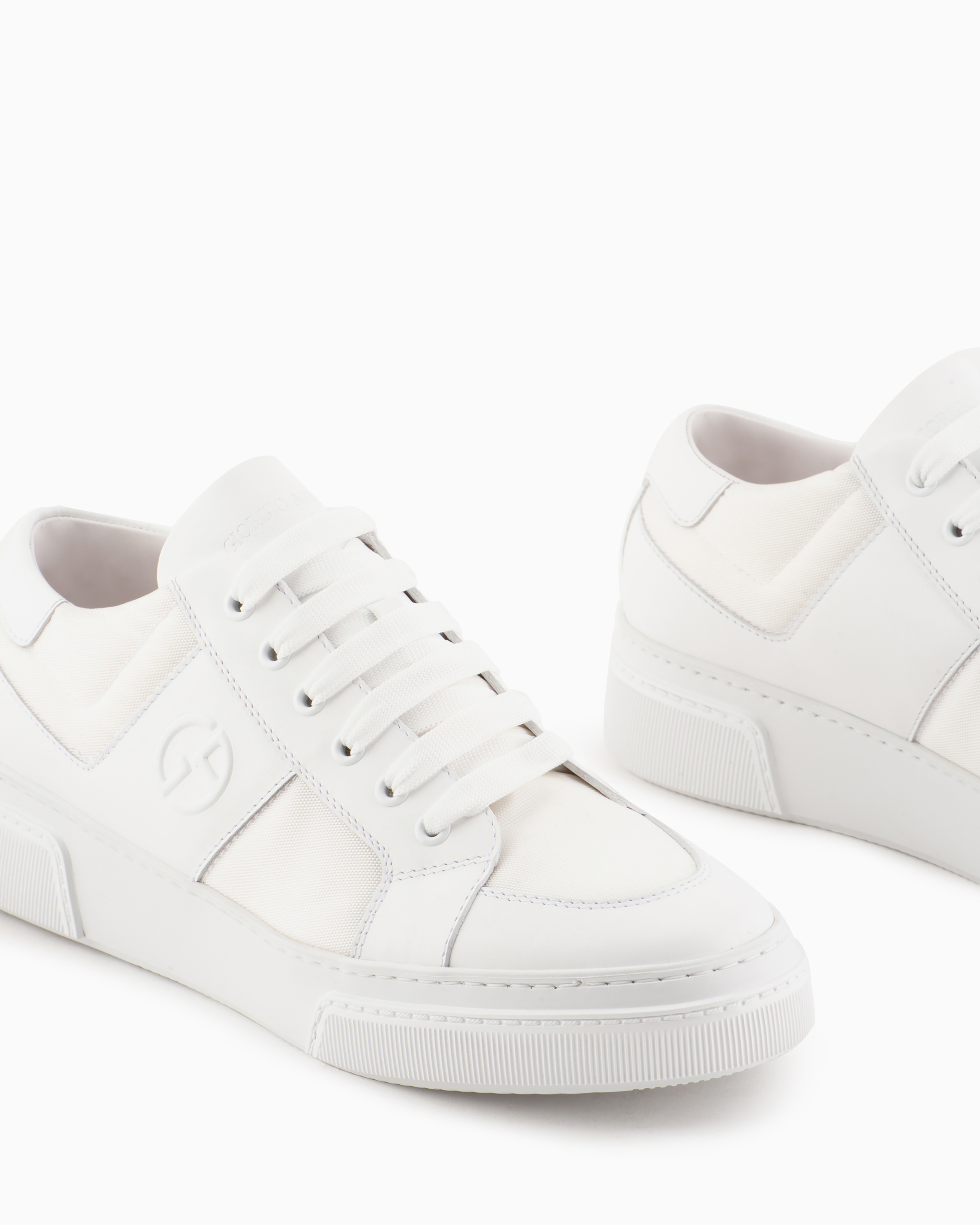 Giorgio Armani Official Store Leather And Fabric Sneakers In White