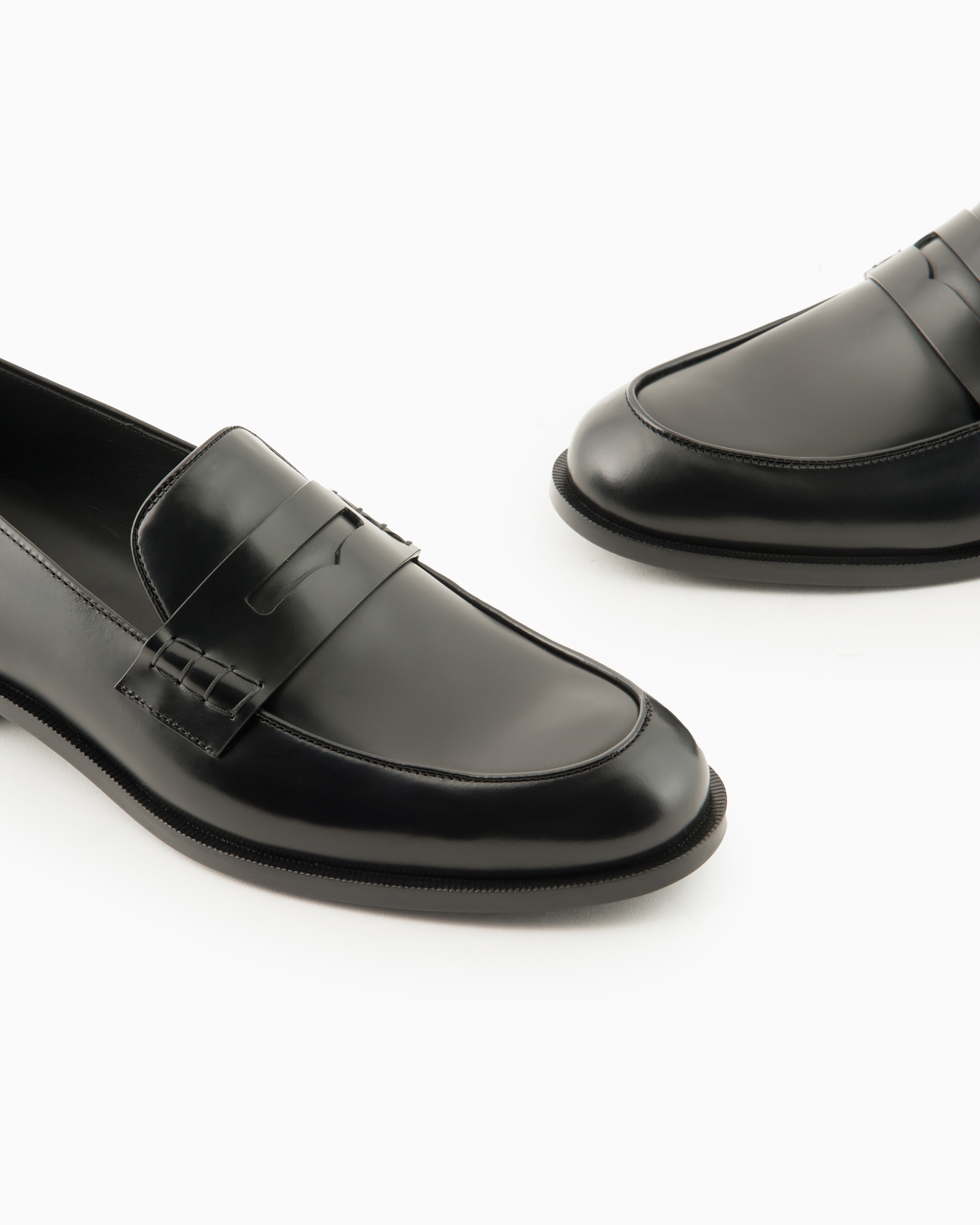 Shop Giorgio Armani Leather Loafers In Black