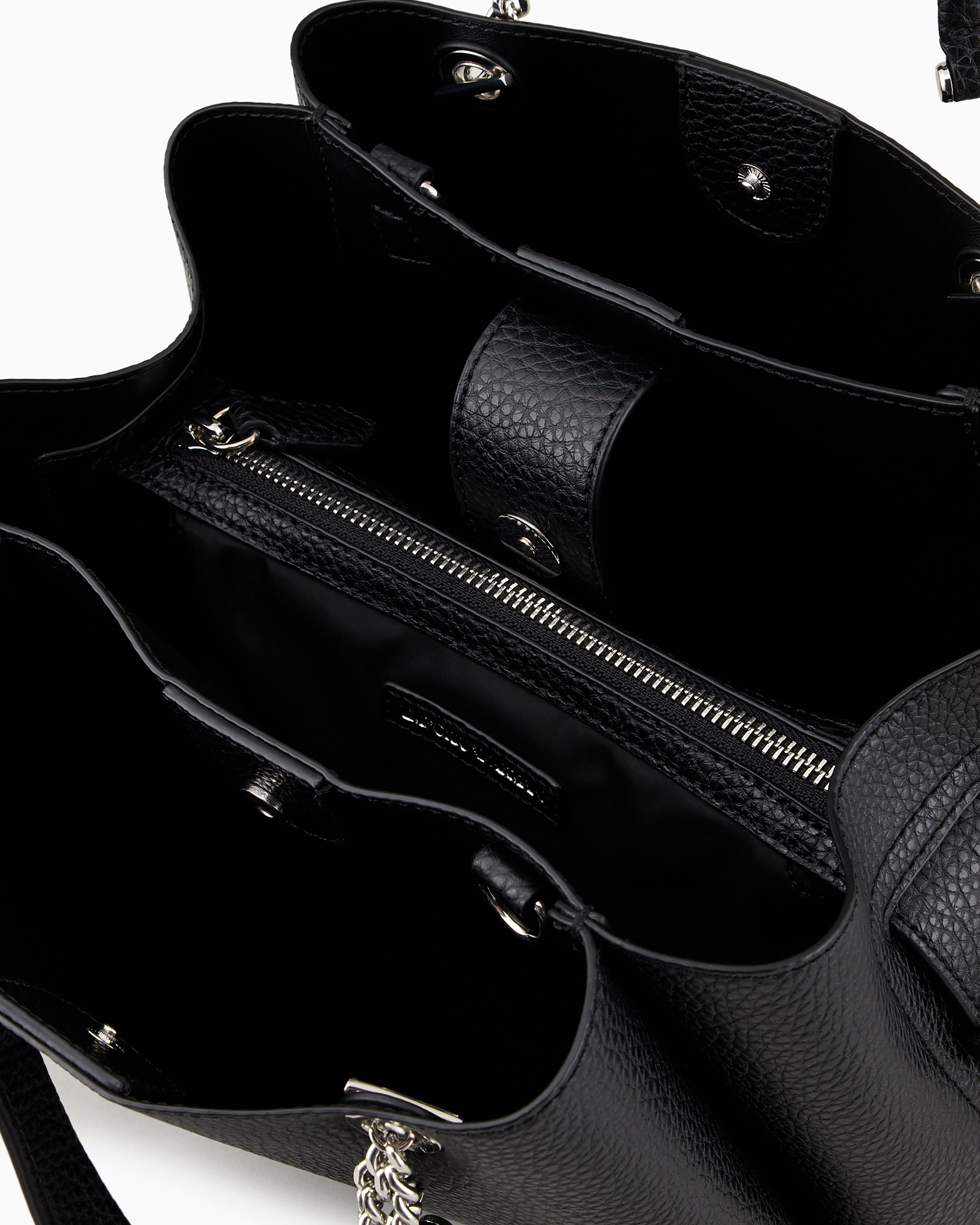 Emporio Armani Full-grain Effect Handbag With Eagle Charm In Black