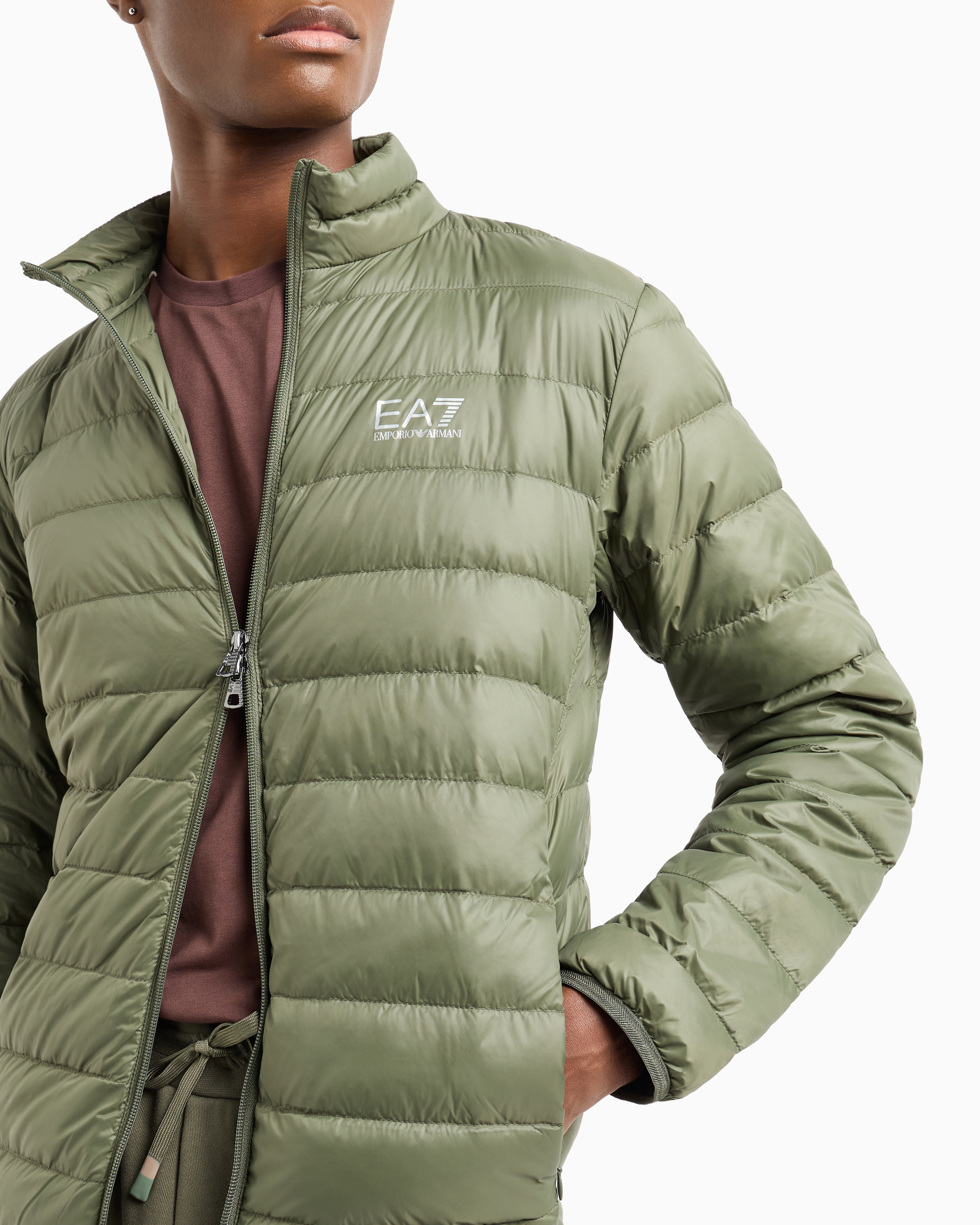 Shop Ea7 Core Identity Packable Down Jacket In Military Green