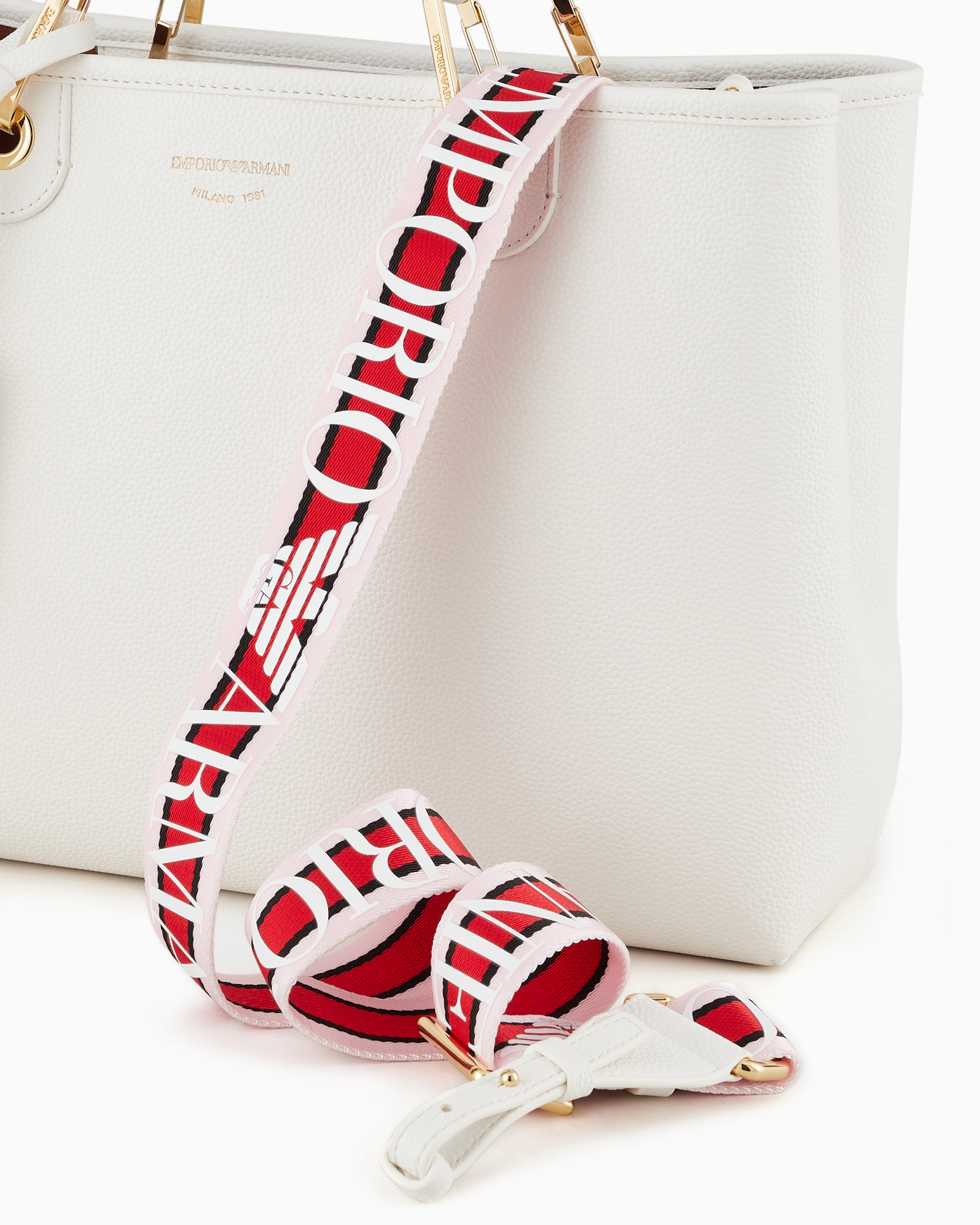 Emporio Armani Medium Myea Shopper Bag With Deer Print In White Logo