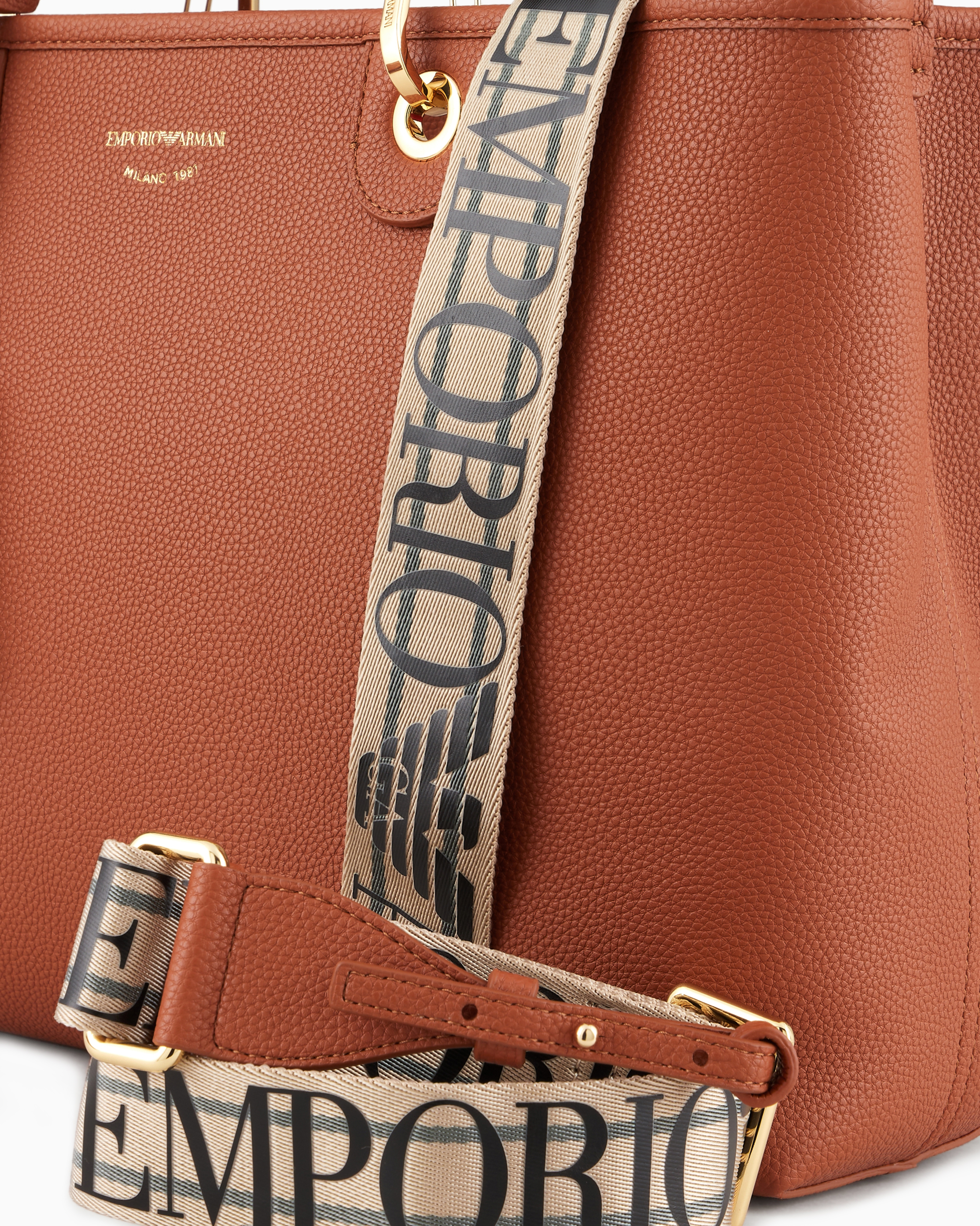 Emporio Armani Official Store Medium Myea Shopper Bag With Deer Print In Tobacco