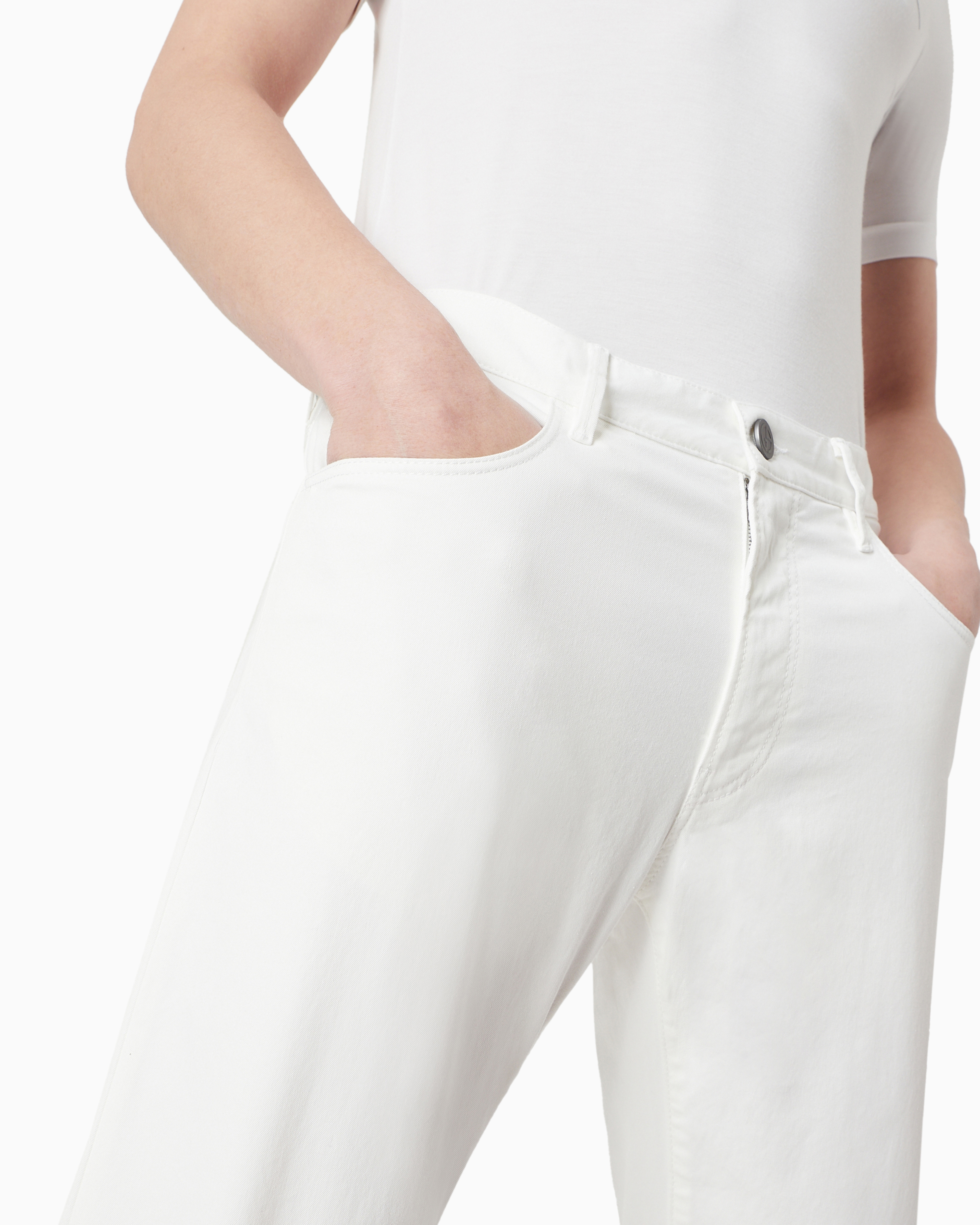 Shop Giorgio Armani Regular-fit, Five-pocket Trousers In Stretch Cotton In White