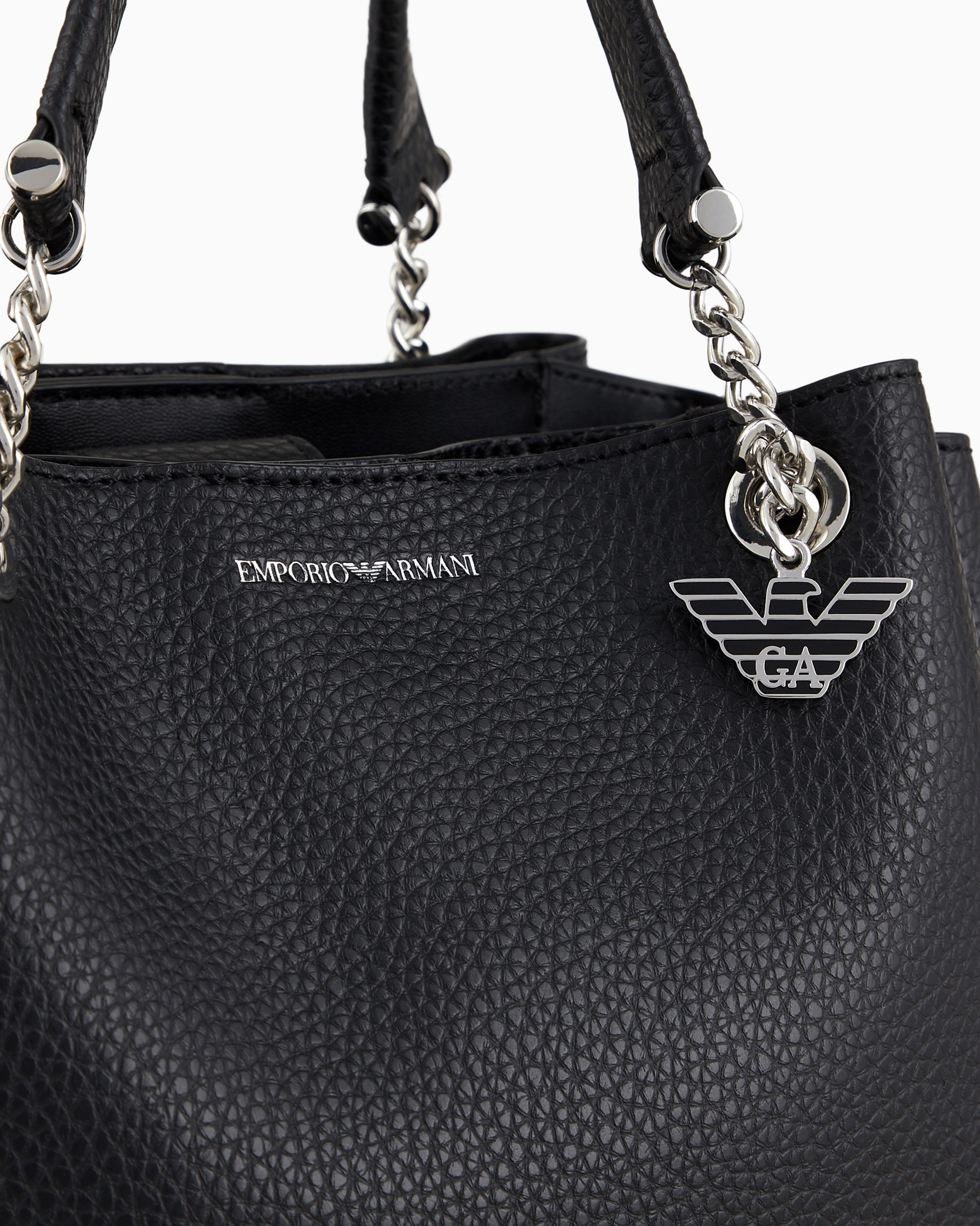 Emporio Armani Full-grain Effect Handbag With Eagle Charm In Black